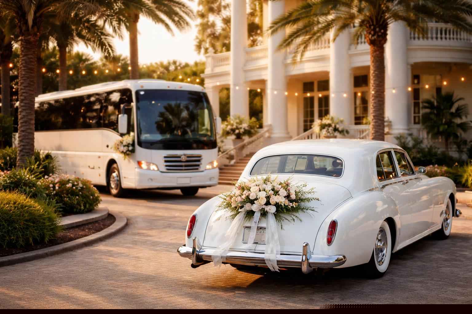 Do you provide wedding day shuttles and a classic vintage getaway car in Jacksonville Florida