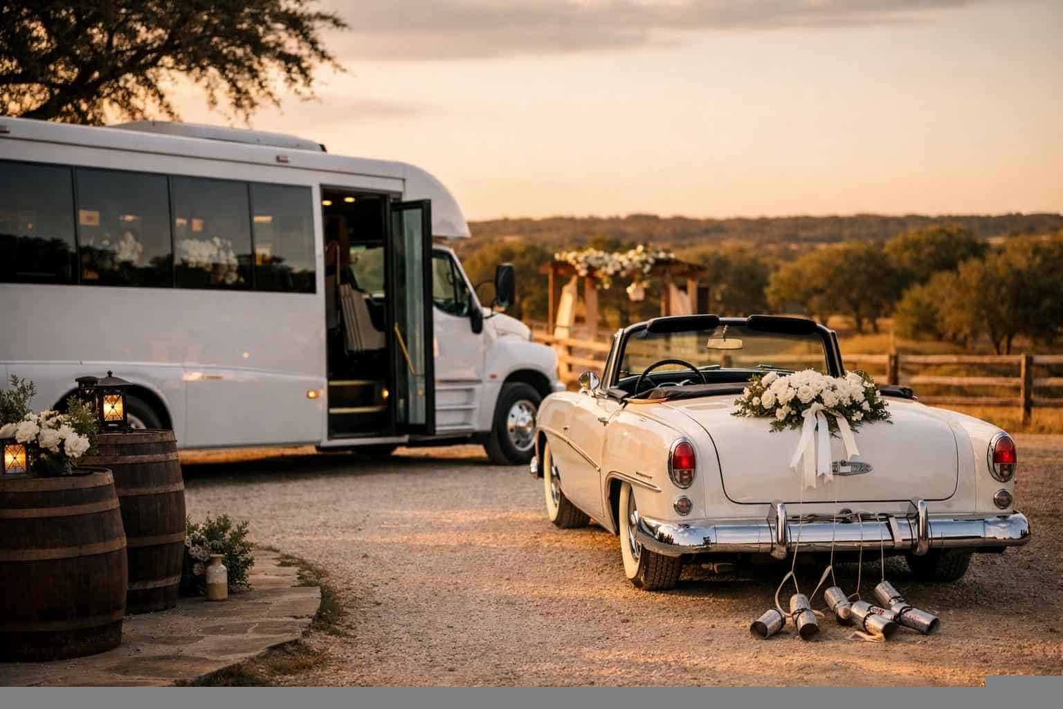 Do You Provide Wedding Day Shuttles and a Classic Vintage Getaway Car in Johnson City Texas