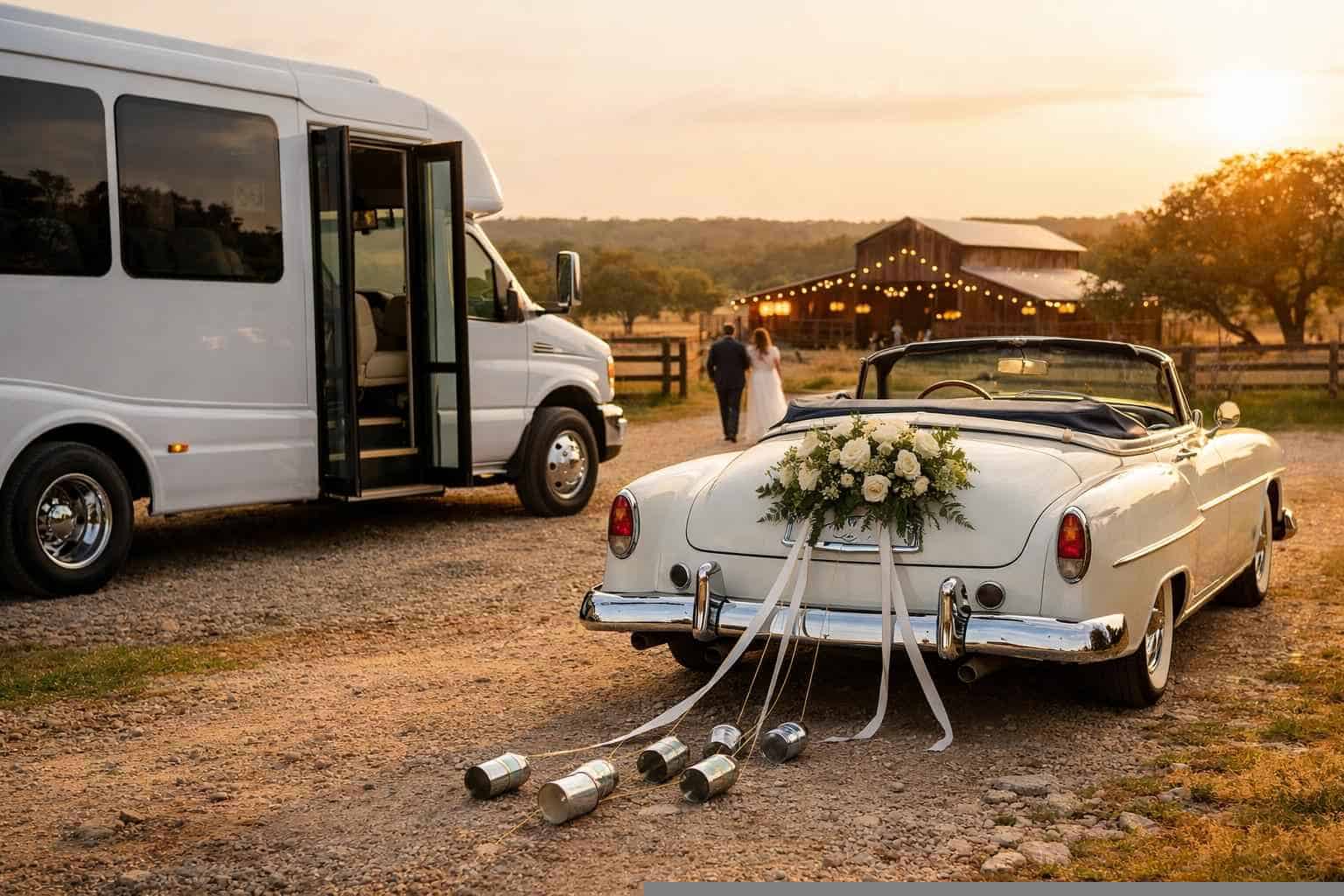 Do You Provide Wedding Day Shuttles and a Classic Vintage Getaway Car in Johnson City Texas