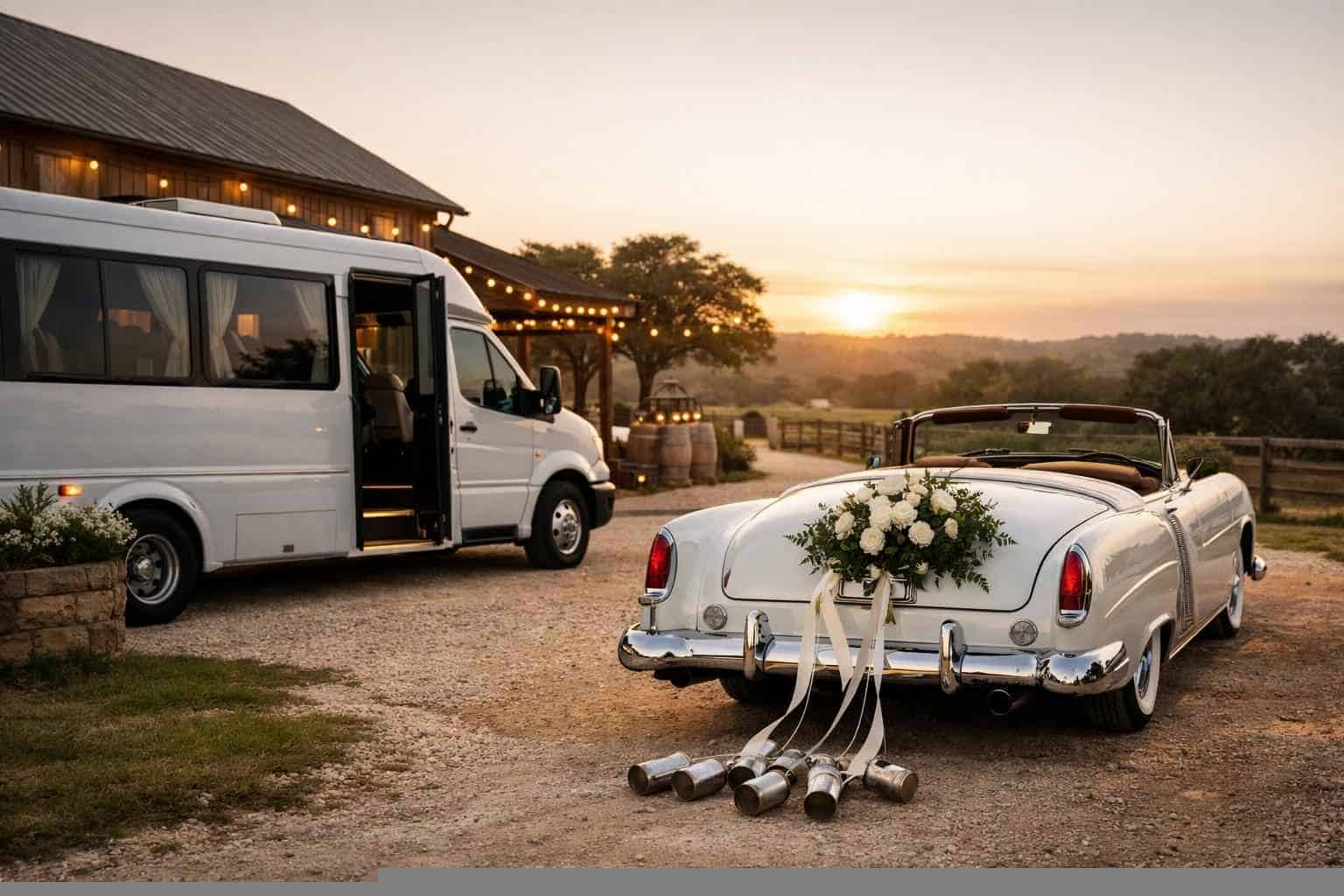 Do You Provide Wedding Day Shuttles and a Classic Vintage Getaway Car in Johnson City Texas