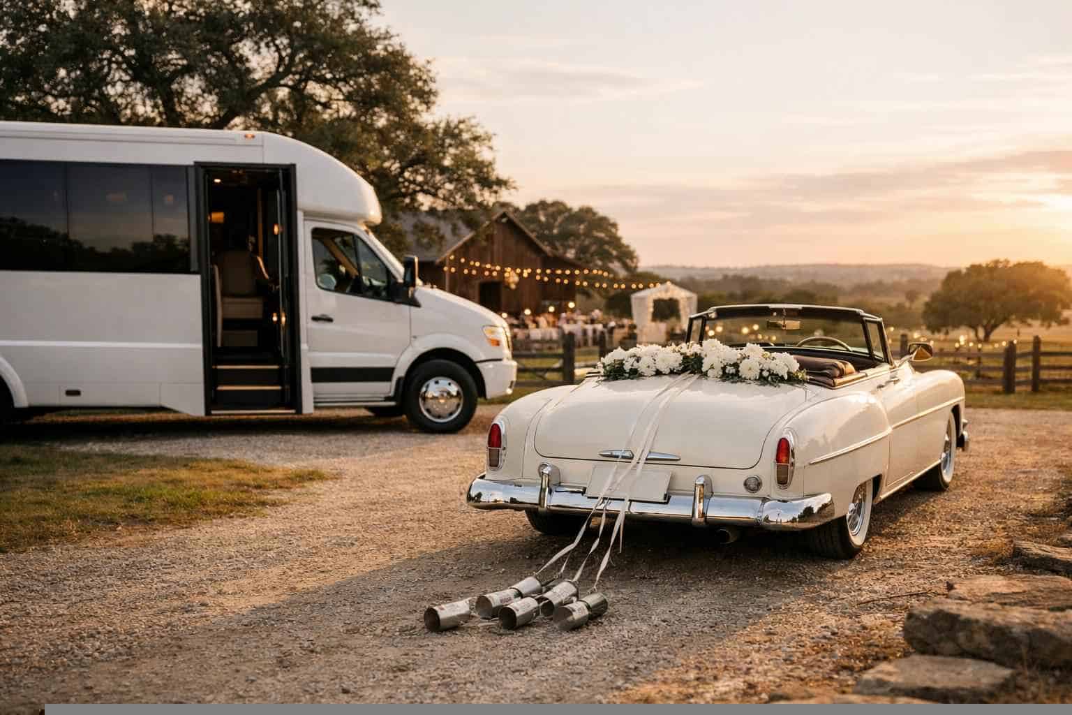 Do You Provide Wedding Day Shuttles and a Classic Vintage Getaway Car in Johnson City Texas
