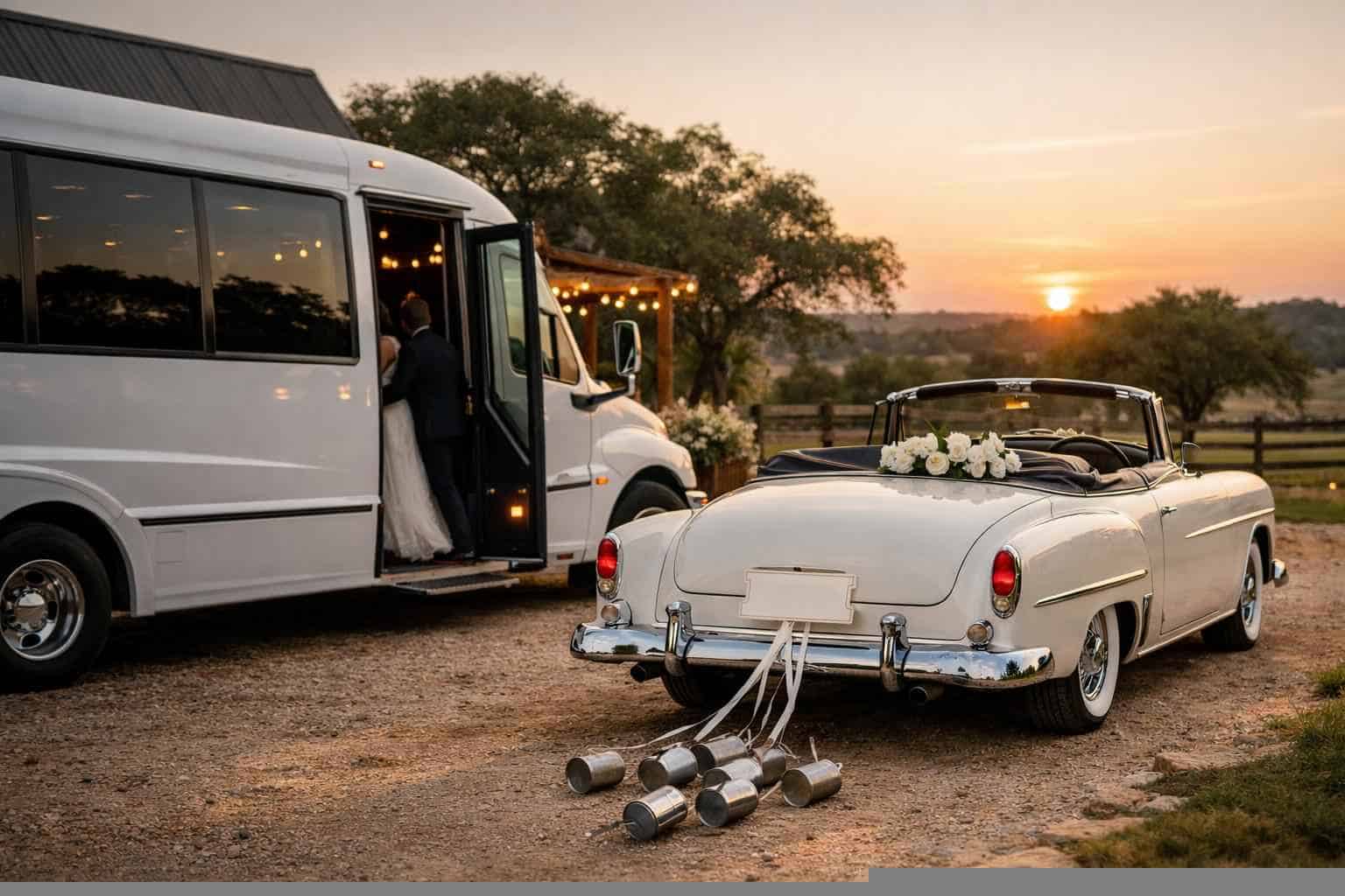Do You Provide Wedding Day Shuttles and a Classic Vintage Getaway Car in Johnson City Texas?