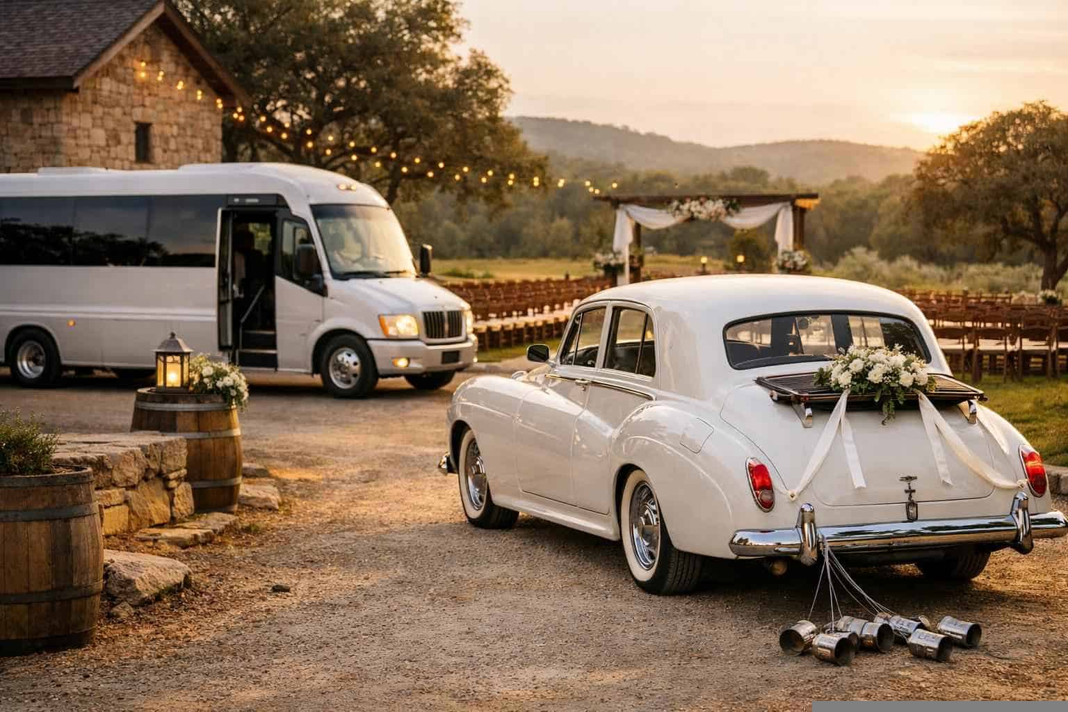 Do You Provide Wedding Day Shuttles and a Classic Vintage Getaway Car in Johnson City Texas