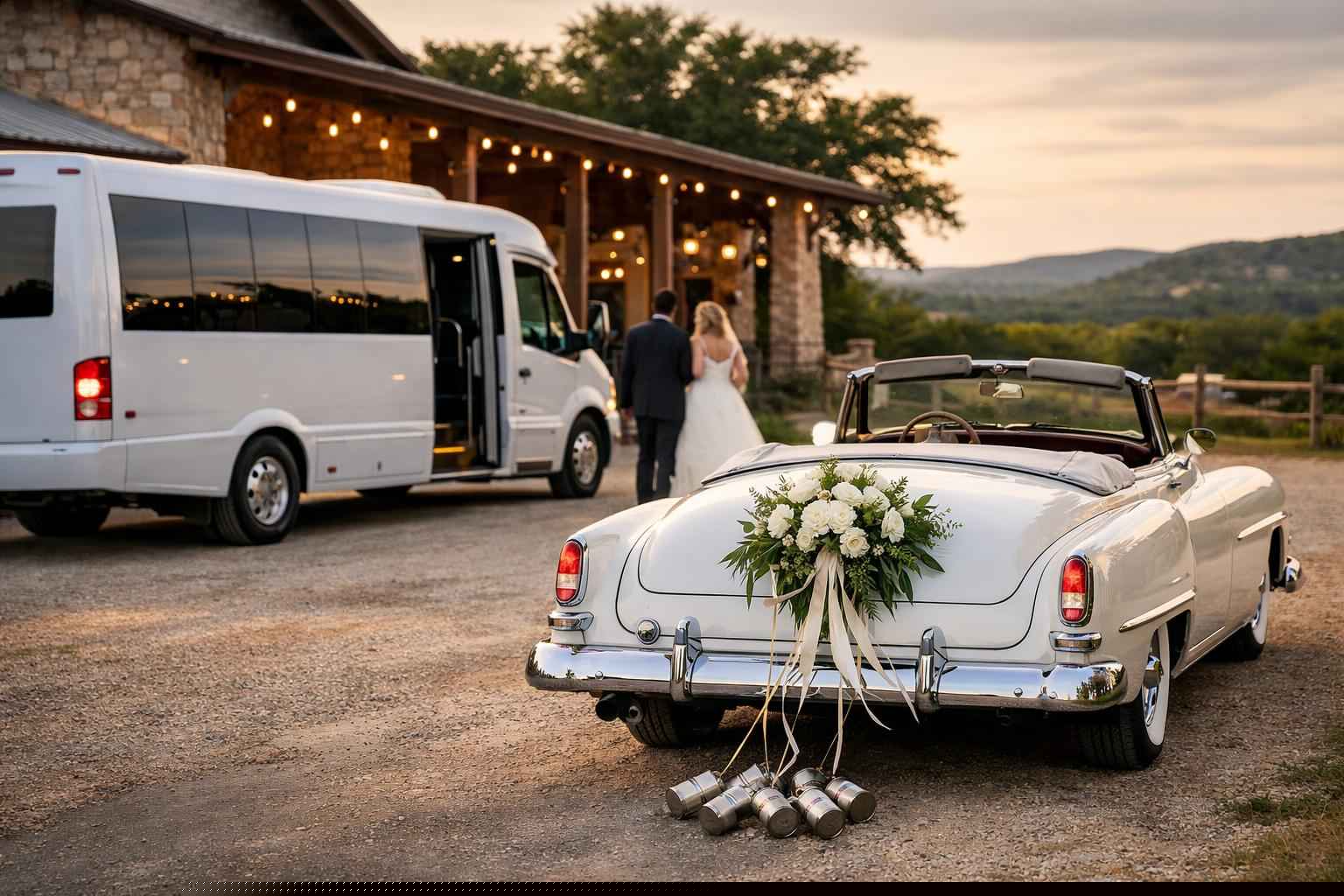 Do You Provide Wedding Day Shuttles And A Classic Vintage Getaway Car In Kerrville Texas