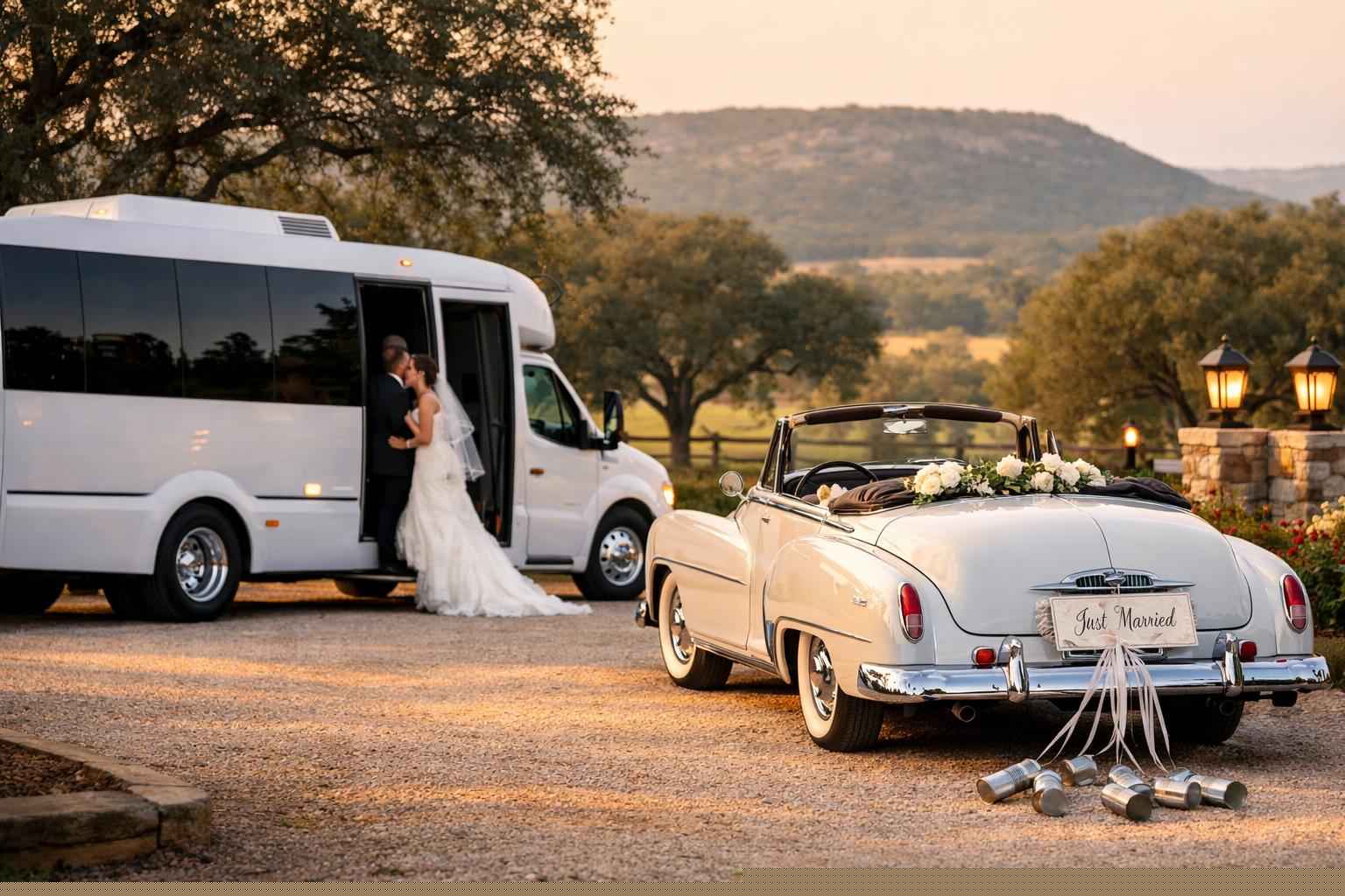 Do You Provide Wedding Day Shuttles And A Classic Vintage Getaway Car In Kerrville Texas