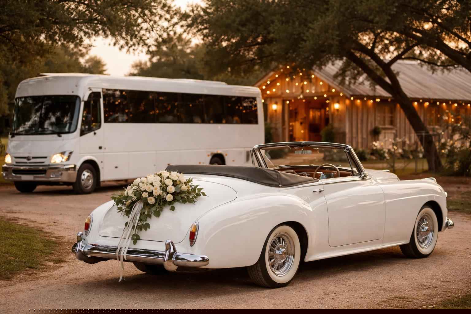 Do You Provide Wedding Day Shuttles And A Classic Vintage Getaway Car In Kingsland Texas?