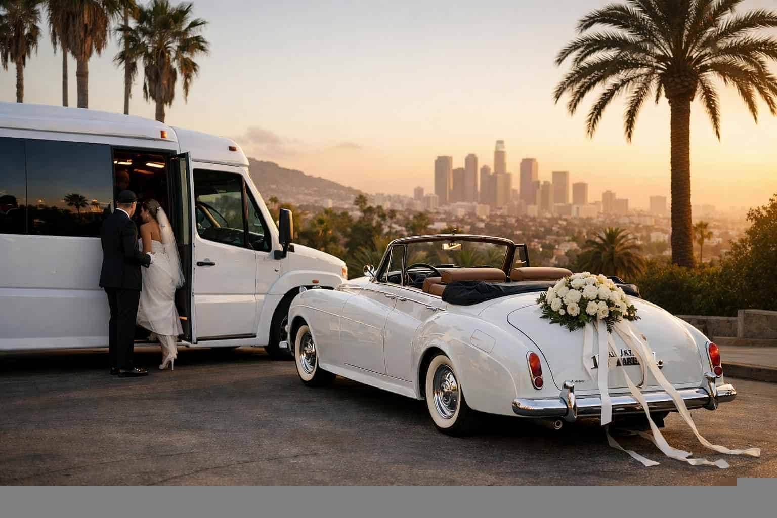 Do you provide wedding day shuttles and a classic vintage getaway car in Los Angeles California