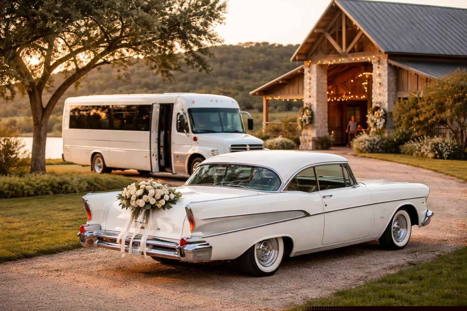 Do You Provide Wedding Day Shuttles And A Classic Vintage Getaway Car In Marble Falls Texas?