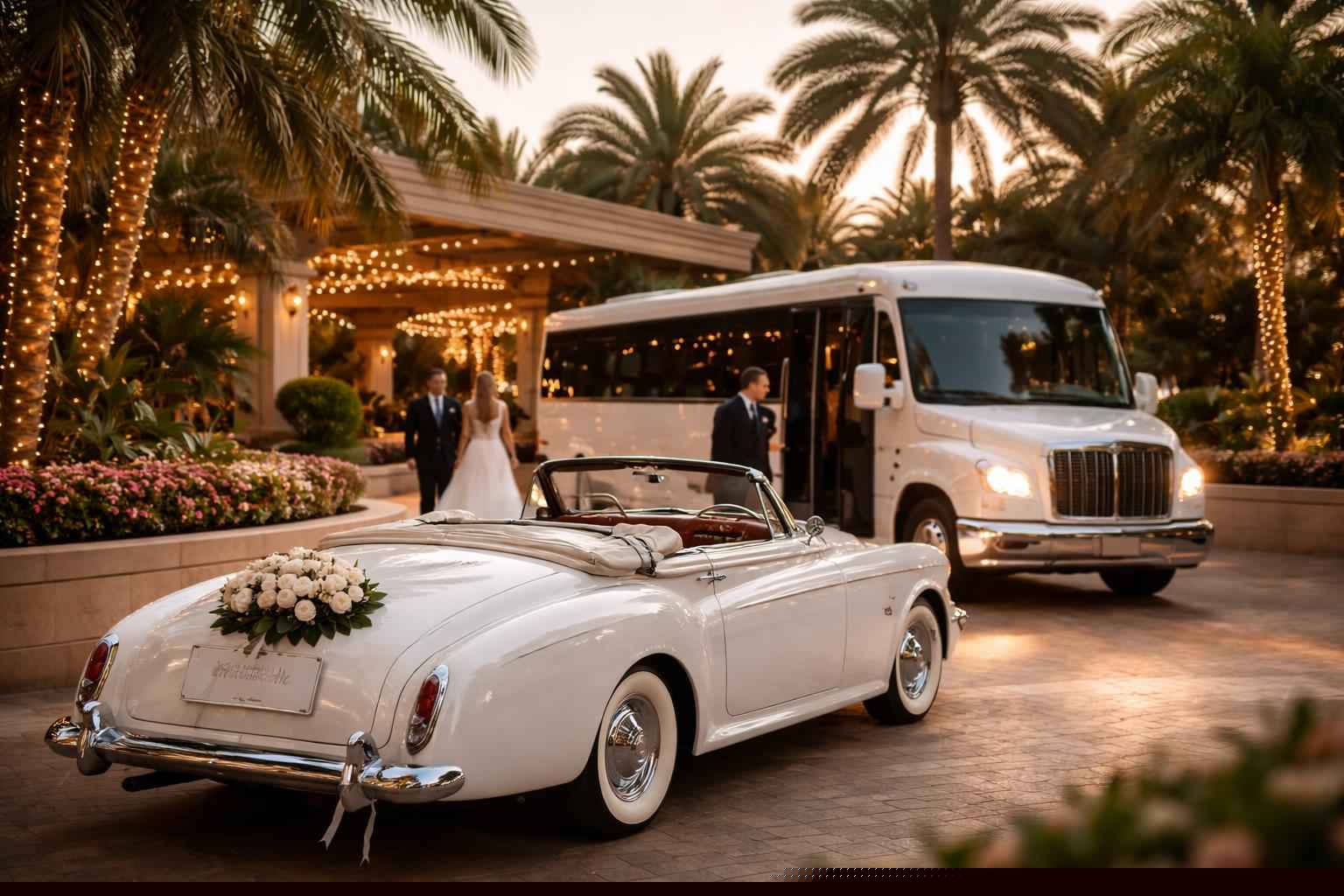 Do you provide wedding day shuttles and a classic vintage getaway car in Miami Florida?