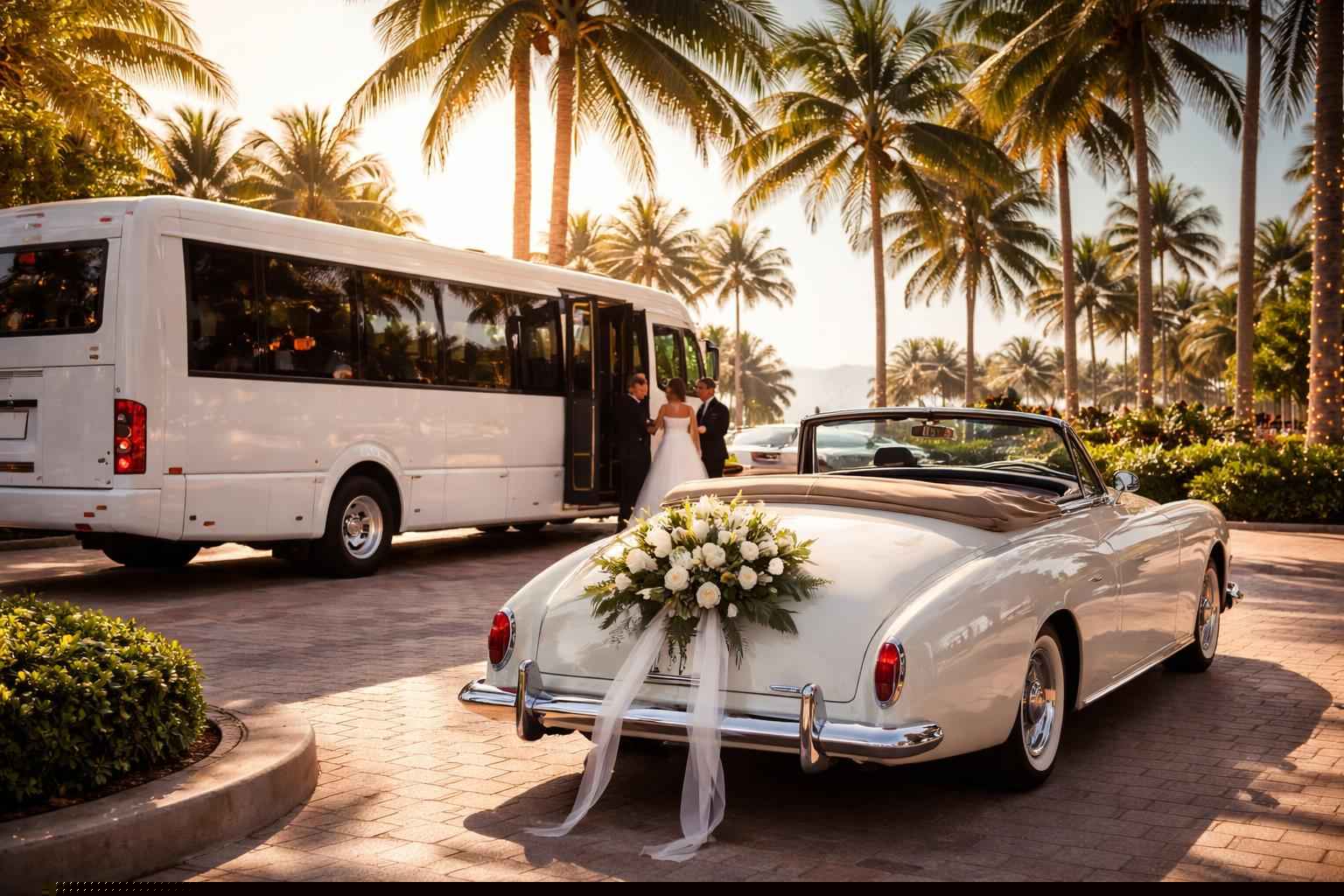 Do you provide wedding day shuttles and a classic vintage getaway car in Miami Florida?