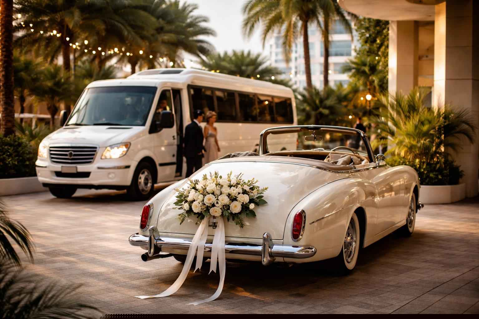 Do you provide wedding day shuttles and a classic vintage getaway car in Miami Florida?