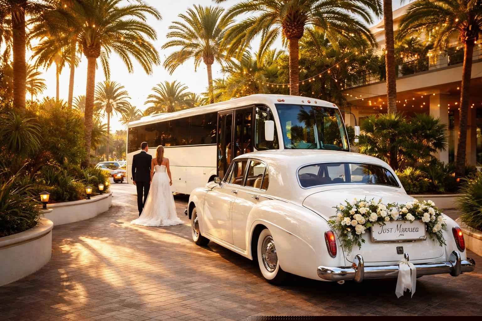 Do you provide wedding day shuttles and a classic vintage getaway car in Miami Florida?