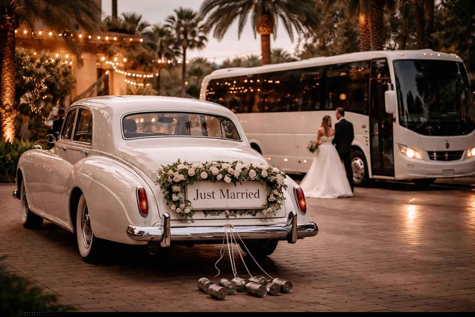 Do you provide wedding day shuttles and a classic vintage getaway car in Orlando Florida?