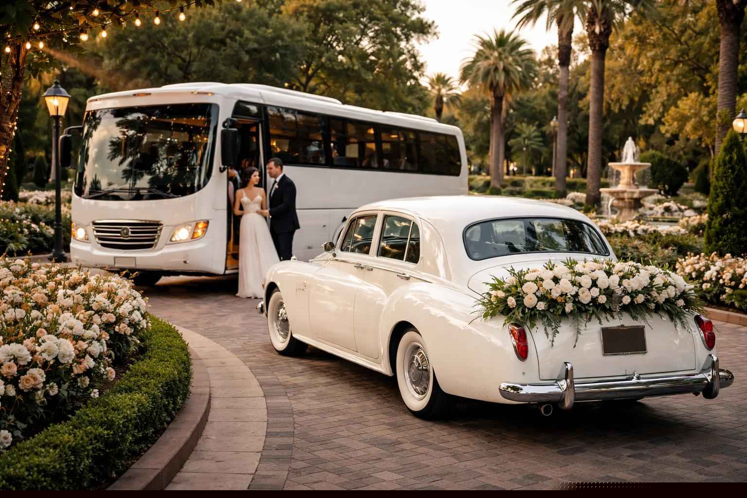 Do you provide wedding day shuttles and a classic vintage getaway car in Orlando Florida