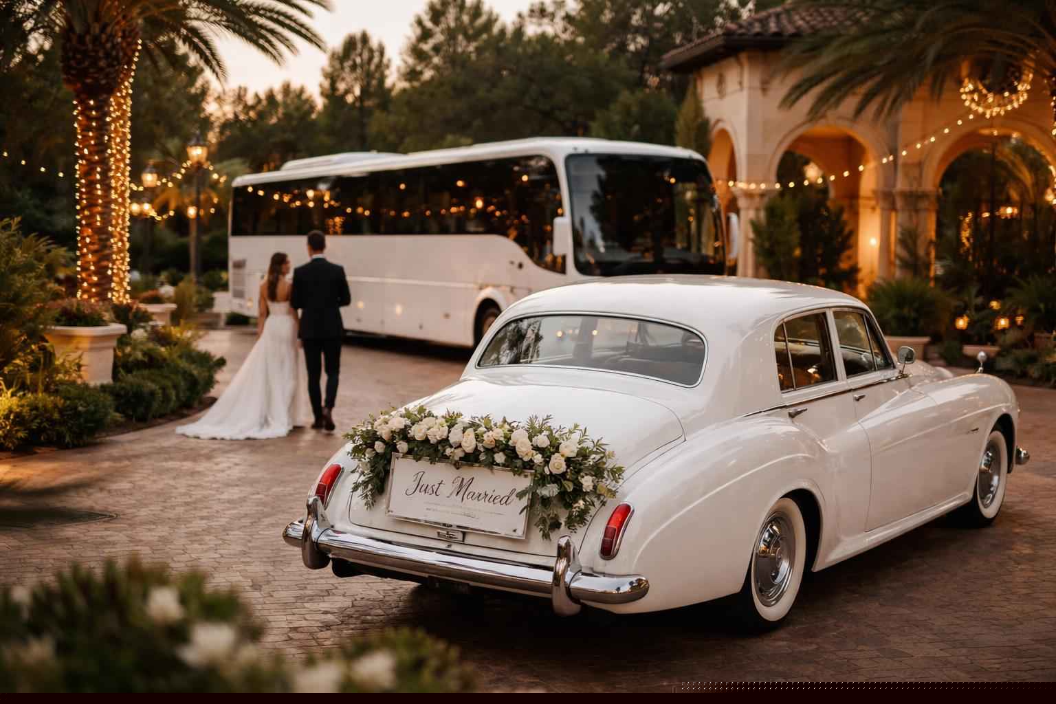 Do you provide wedding day shuttles and a classic vintage getaway car in Orlando Florida?