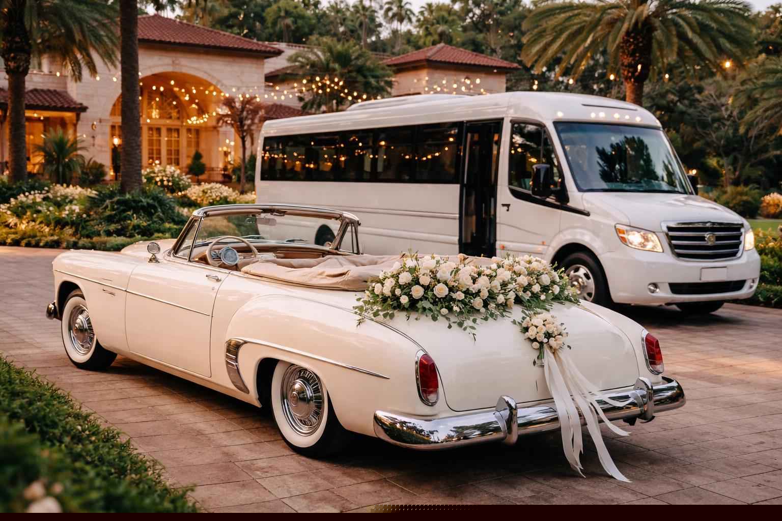 Do You Provide Wedding Day Shuttles And A Classic Vintage Getaway Car In Orlando Florida