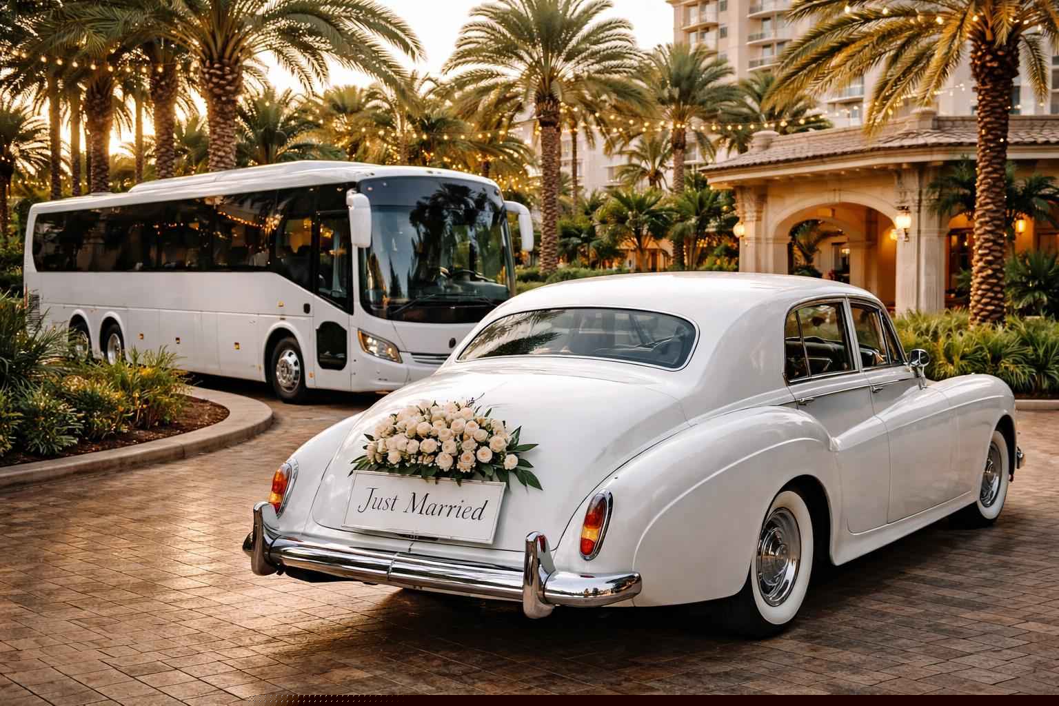 Do You Provide Wedding Day Shuttles And A Classic Vintage Getaway Car In Orlando Florida