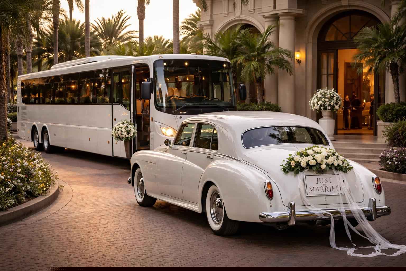 Do you provide wedding day shuttles and a classic vintage getaway car in Orlando Florida?