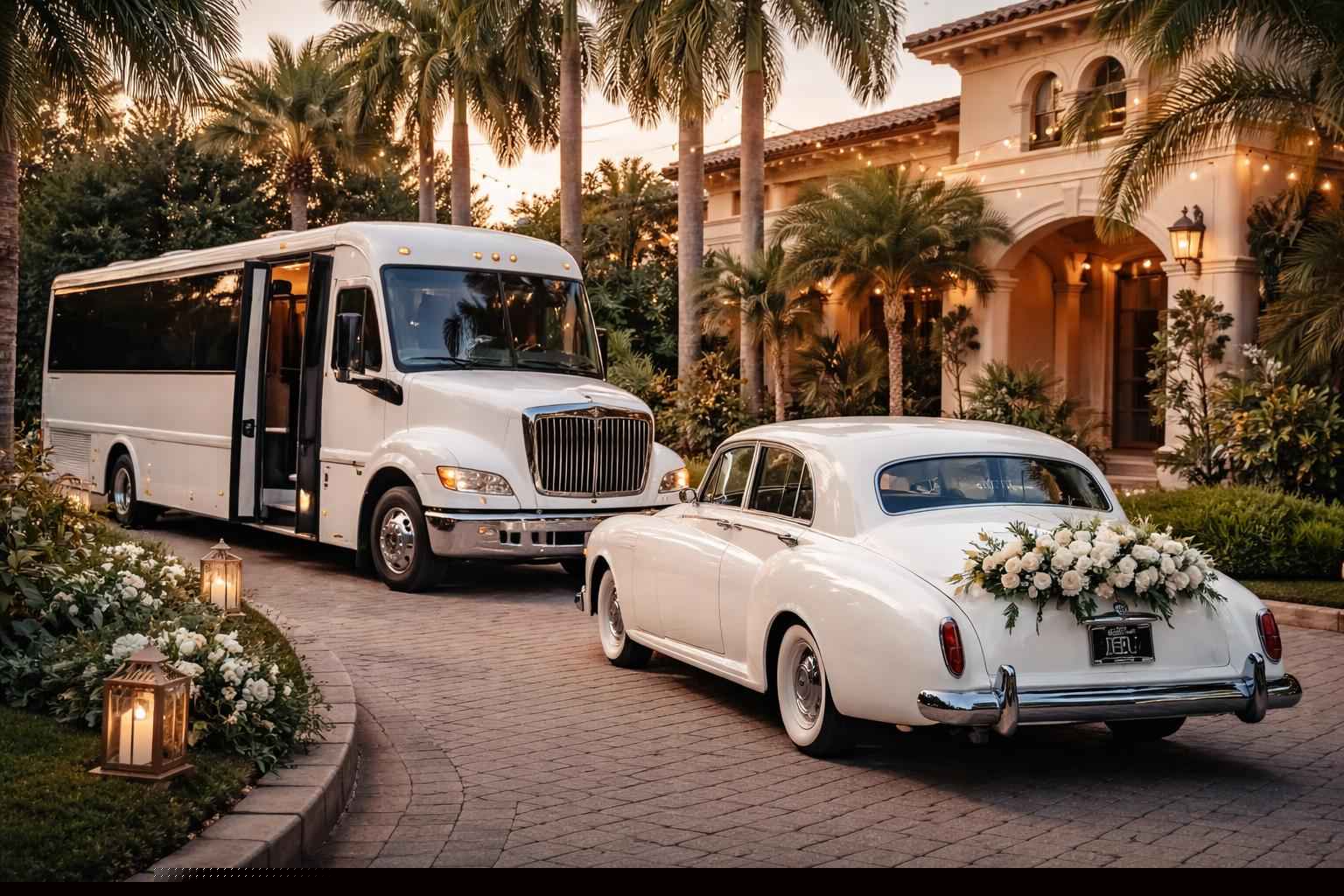 Do you provide wedding day shuttles and a classic vintage getaway car in Orlando Florida