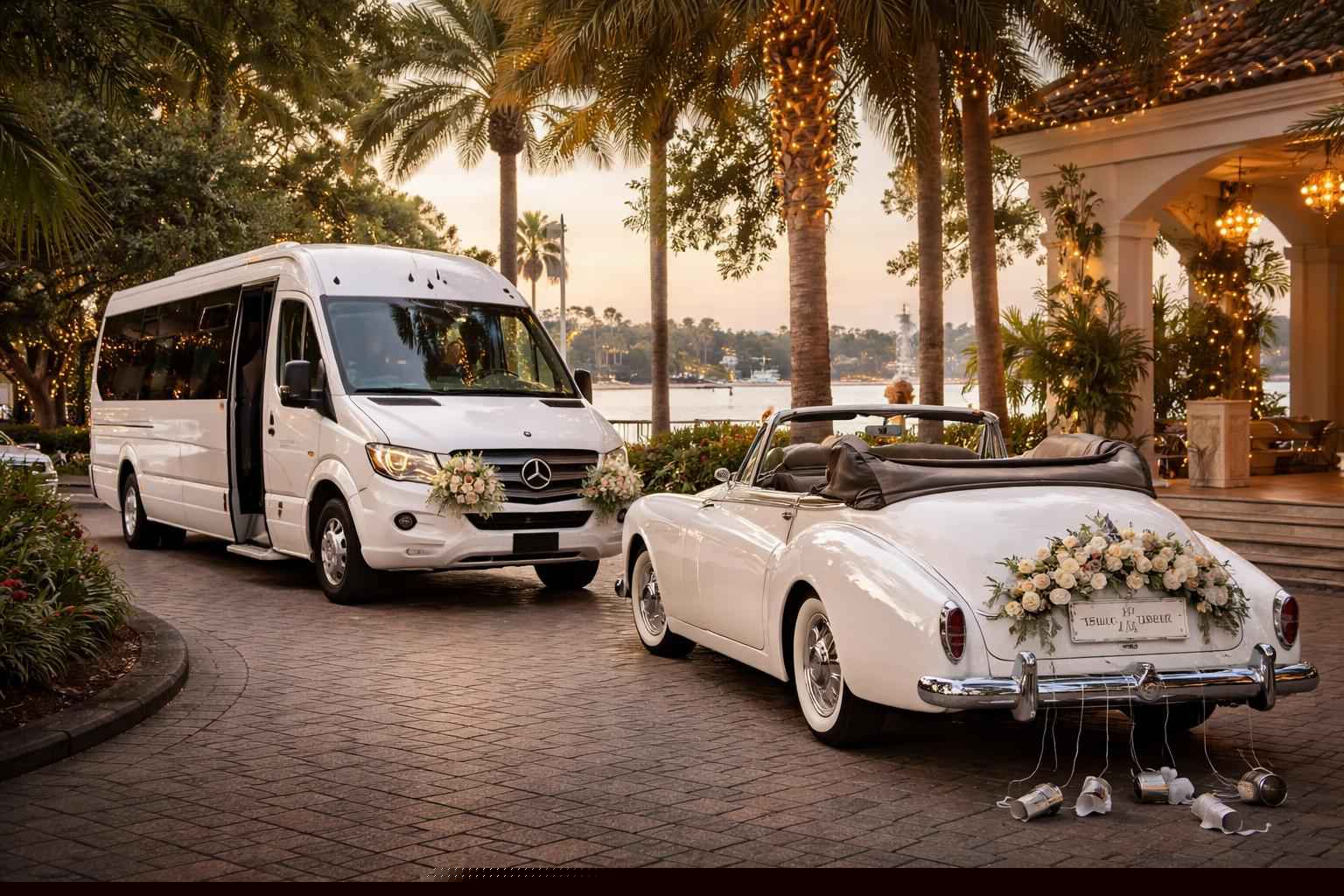 Do you provide wedding day shuttles and a classic vintage getaway car in St. Petersburg Florida?