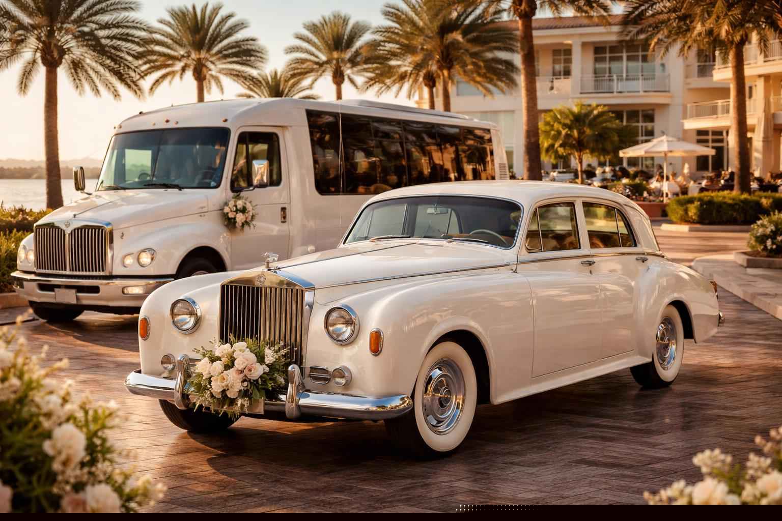 Do you provide wedding day shuttles and a classic vintage getaway car in St. Petersburg Florida?
