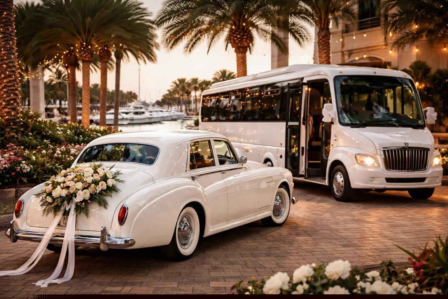 Do you provide wedding day shuttles and a classic vintage getaway car in St. Petersburg Florida?