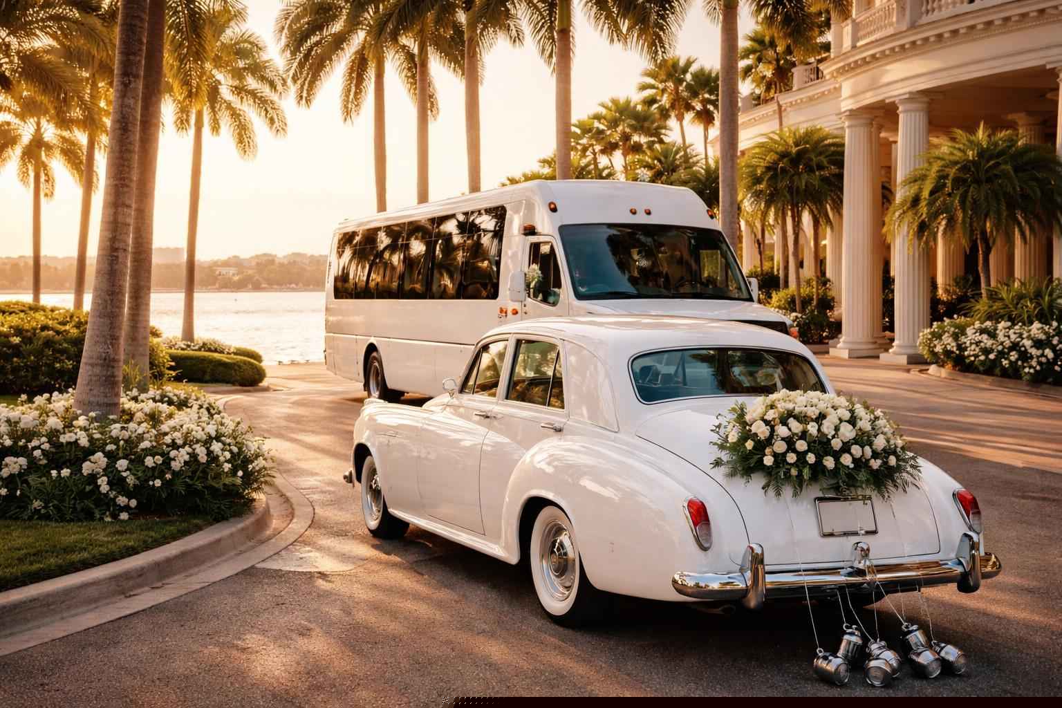 Do you provide wedding day shuttles and a classic vintage getaway car in St. Petersburg Florida?