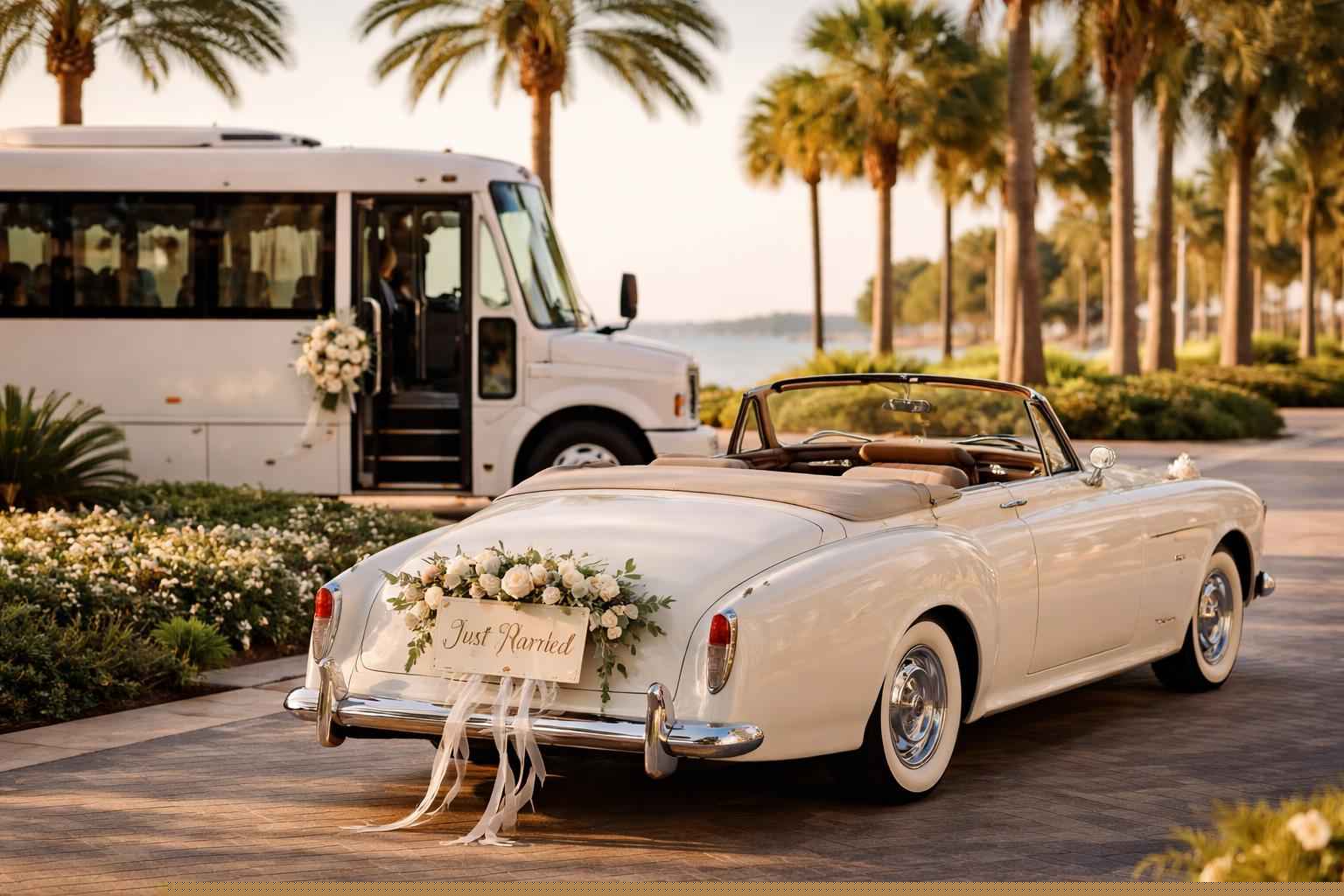 Do you provide wedding day shuttles and a classic vintage getaway car in St. Petersburg Florida?