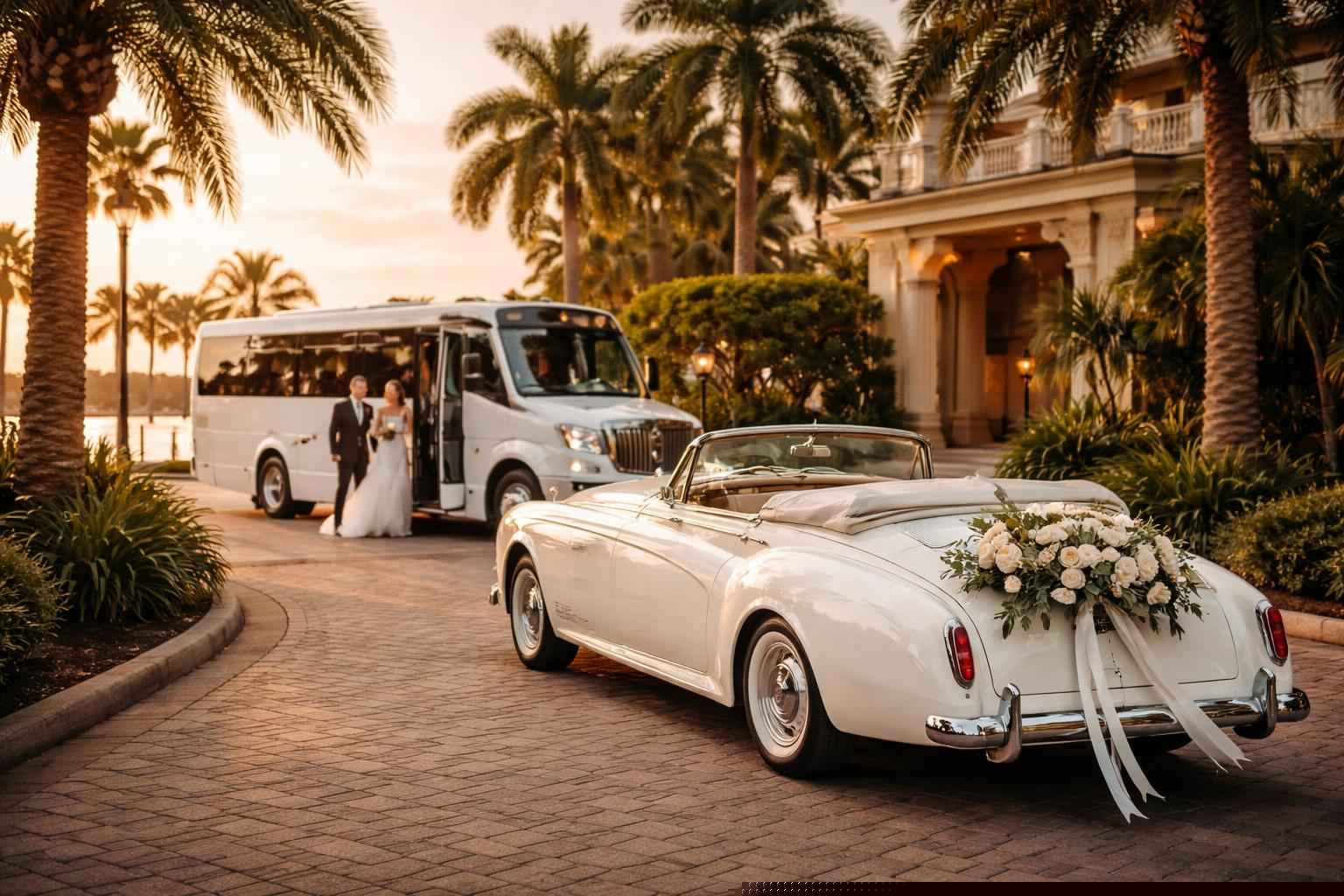 Do you provide wedding day shuttles and a classic vintage getaway car in St. Petersburg Florida?