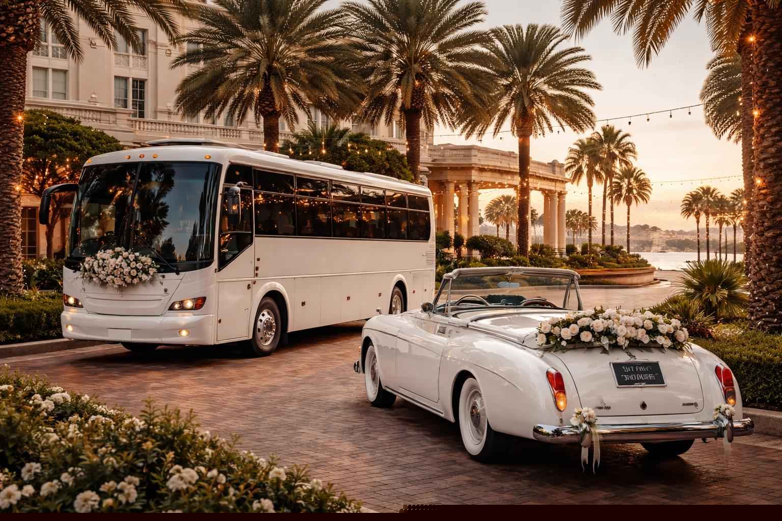 Do you provide wedding day shuttles and a classic vintage getaway car in St. Petersburg Florida