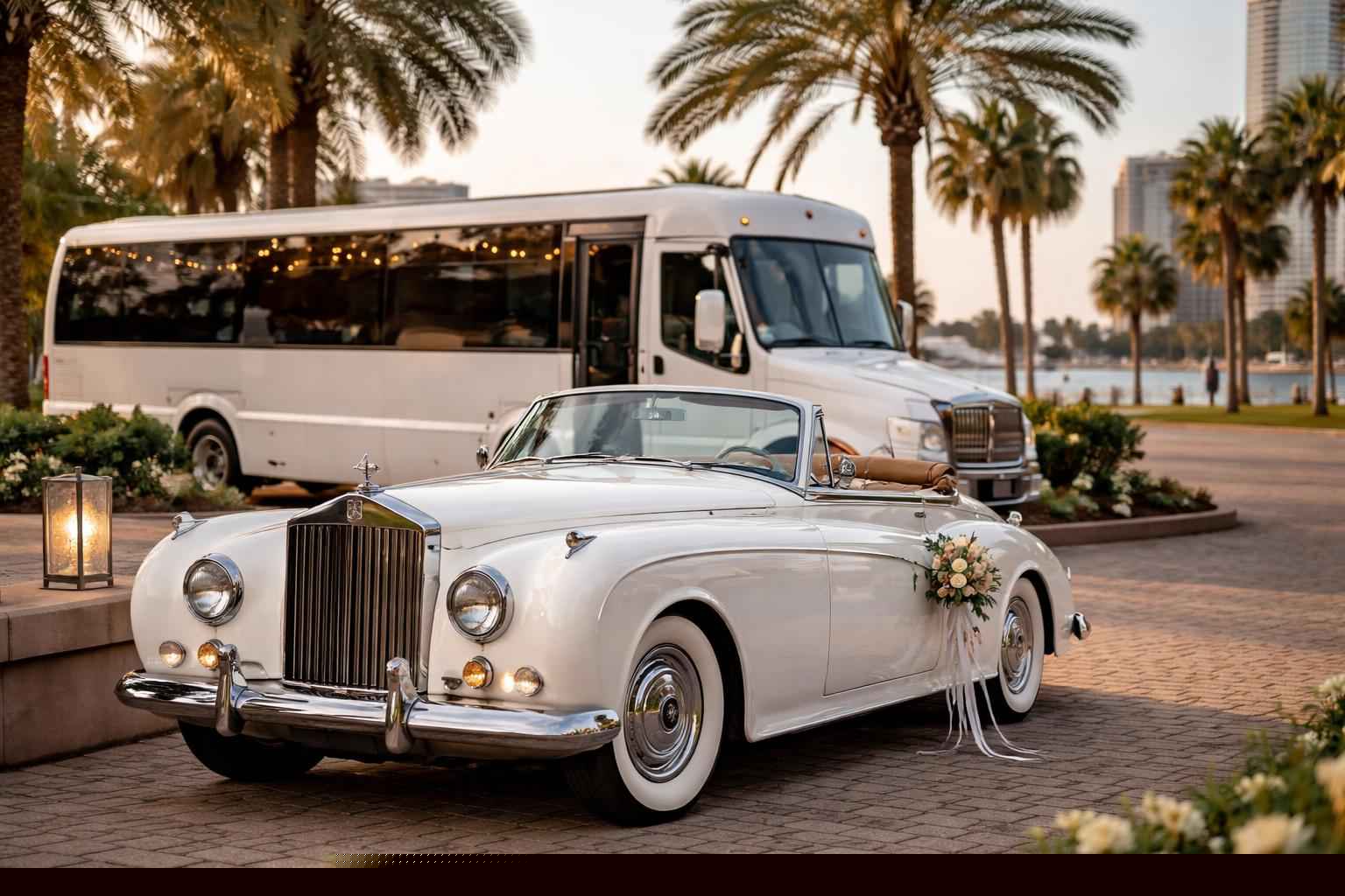 Do you provide wedding day shuttles and a classic vintage getaway car in St. Petersburg Florida?
