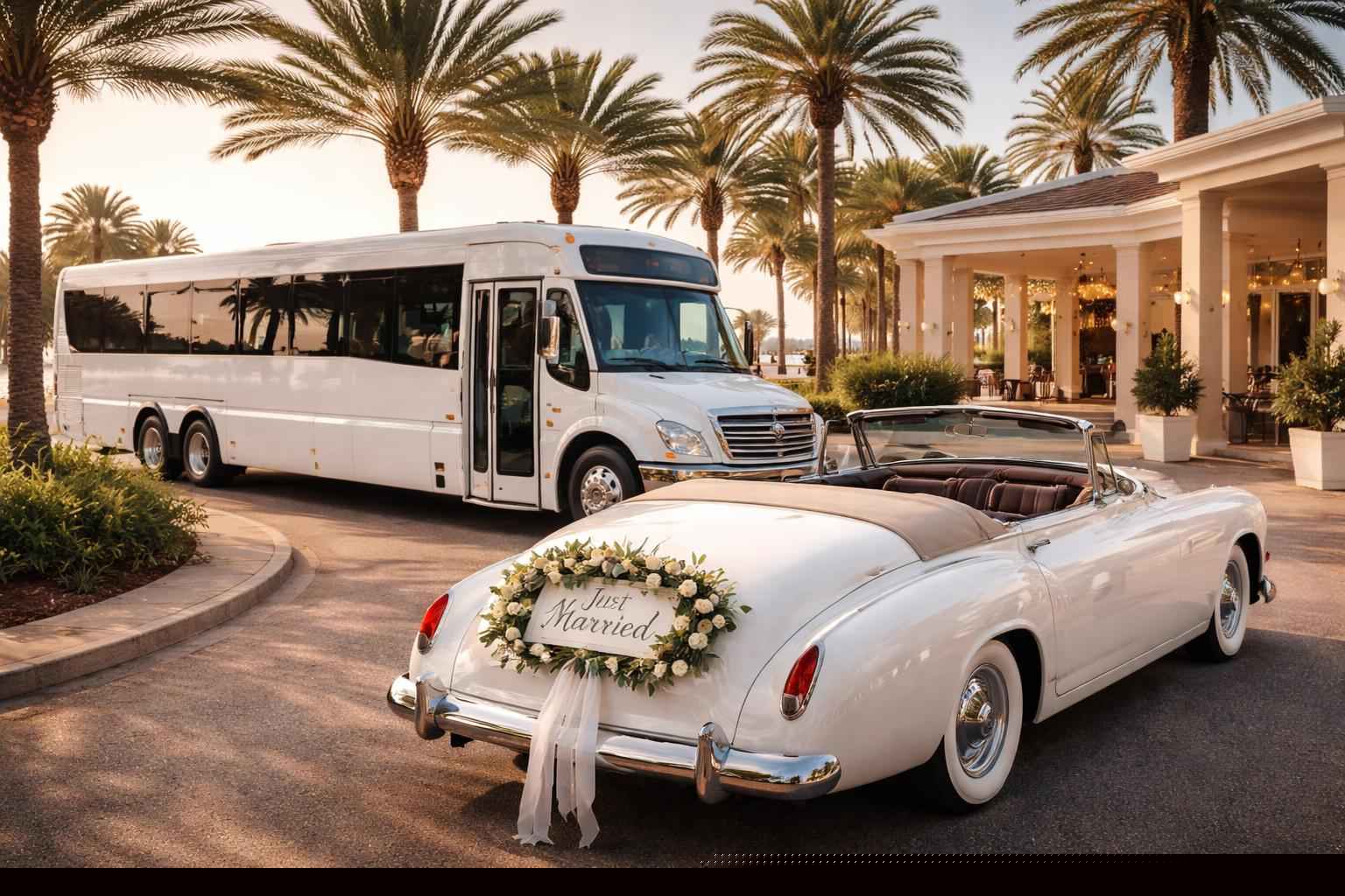 Do you provide wedding day shuttles and a classic vintage getaway car in St. Petersburg Florida?