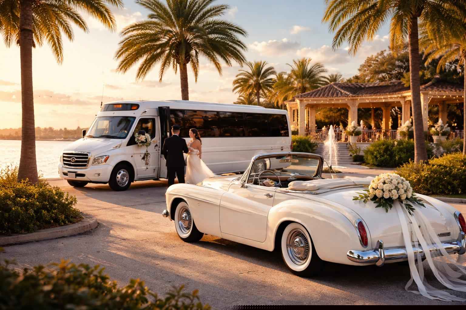 Do you provide wedding day shuttles and a classic vintage getaway car in St. Petersburg Florida?