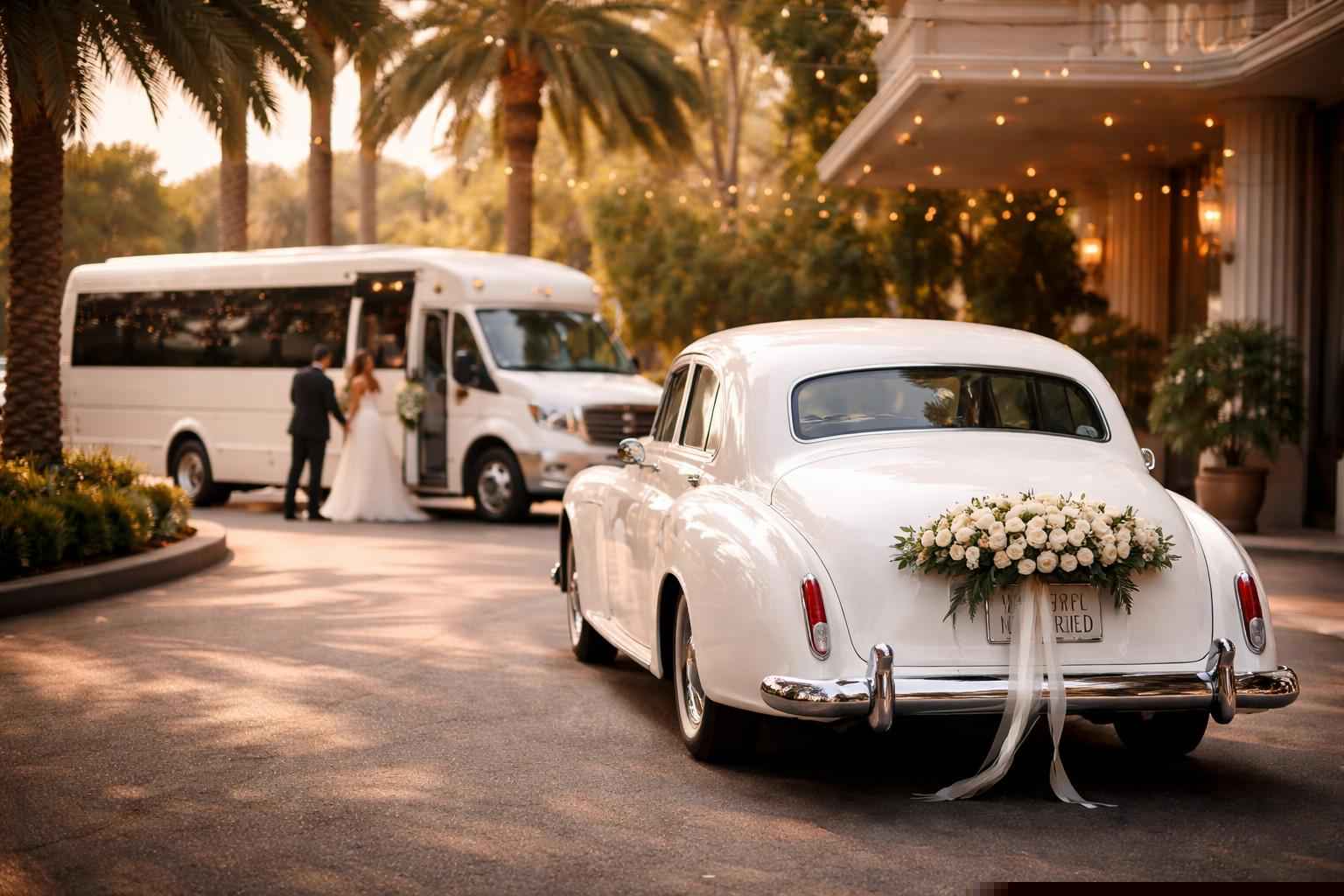 Do you provide wedding day shuttles and a classic vintage getaway car in Tampa Florida?