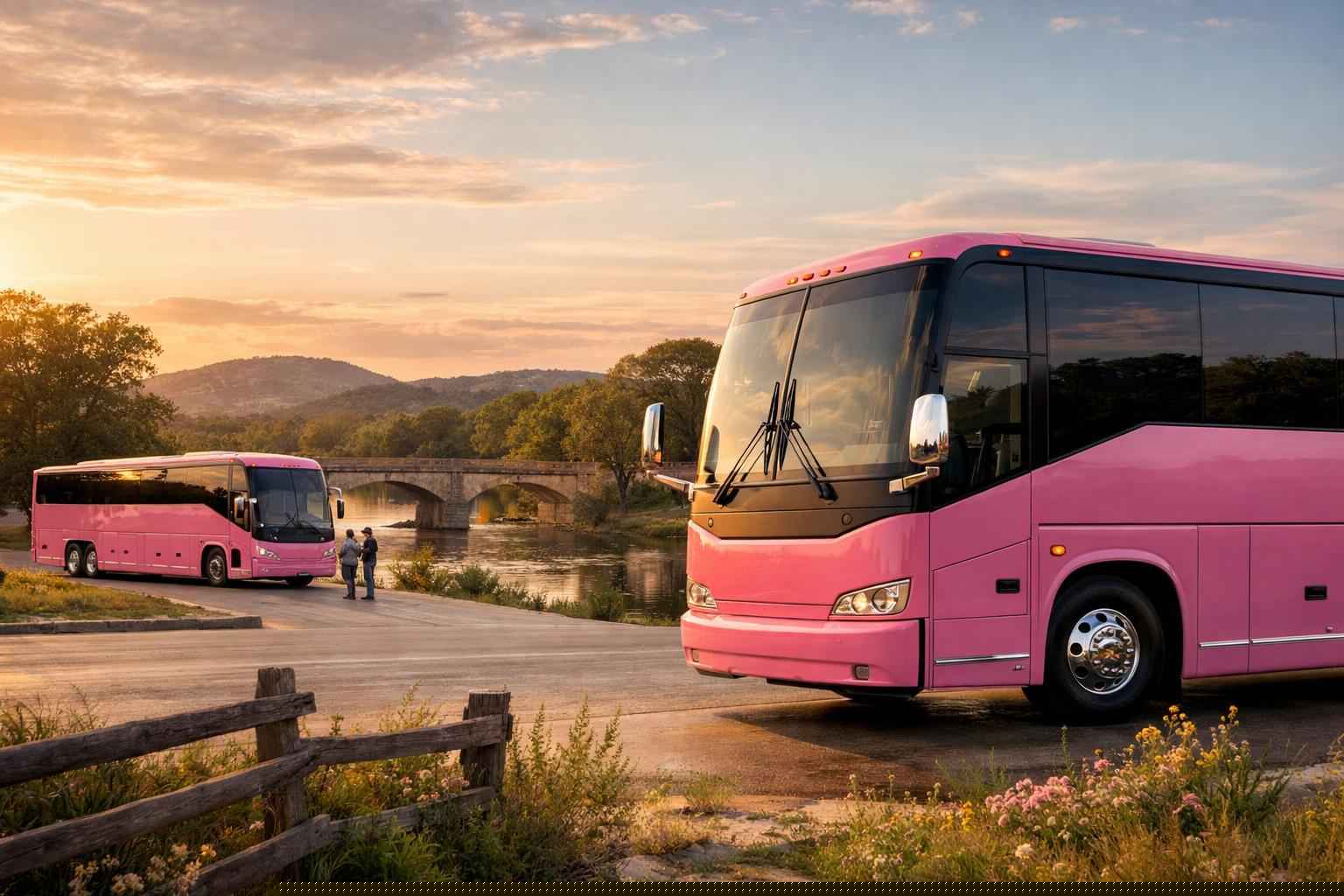Luxury Pink Buses For Kerrville Celebrations
