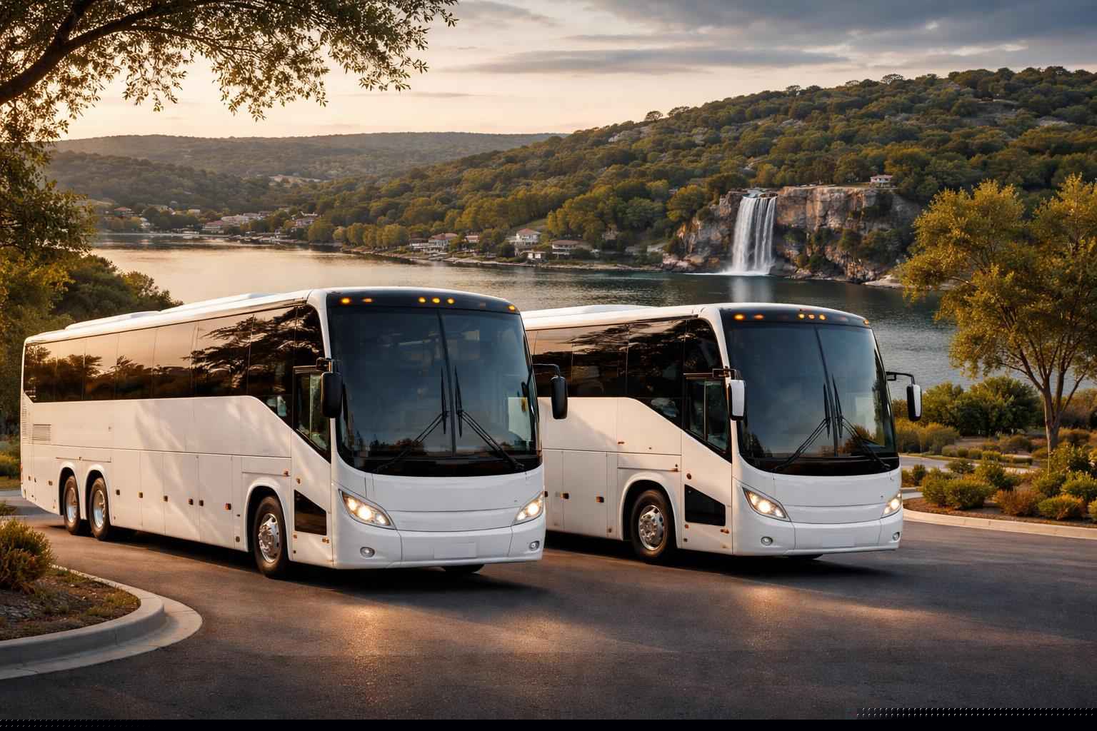 Luxury White Buses For Marble Falls Events