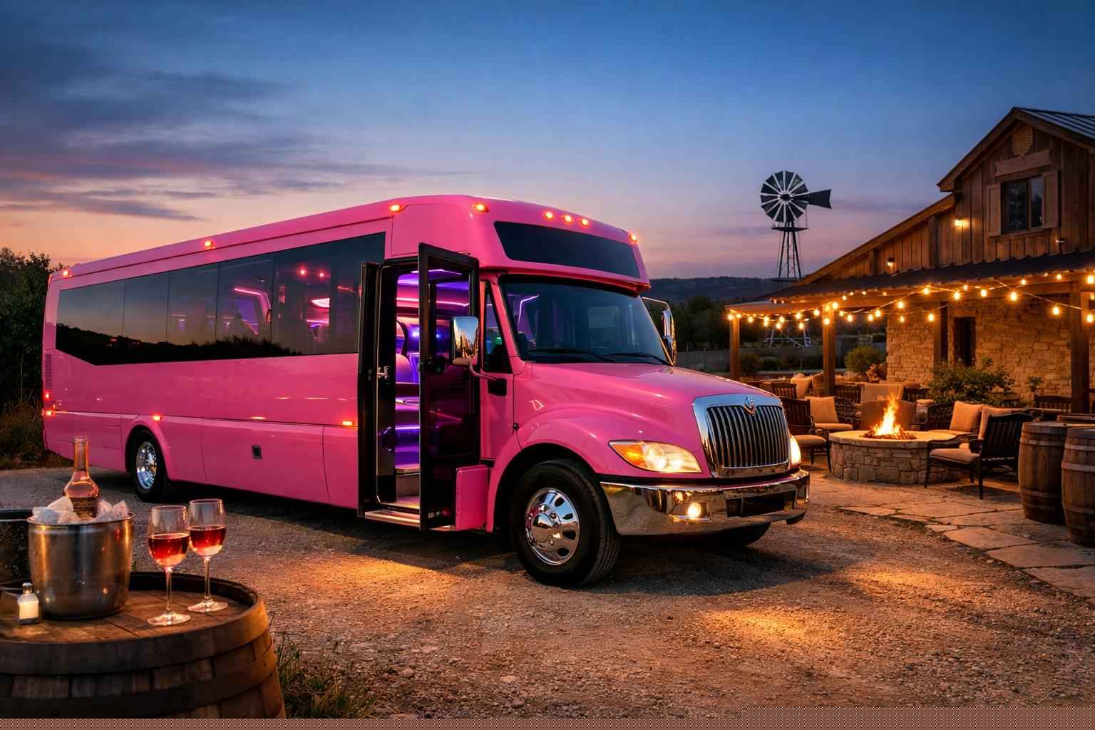 Pink Party Bus Rental Services in Fredericksburg Texas