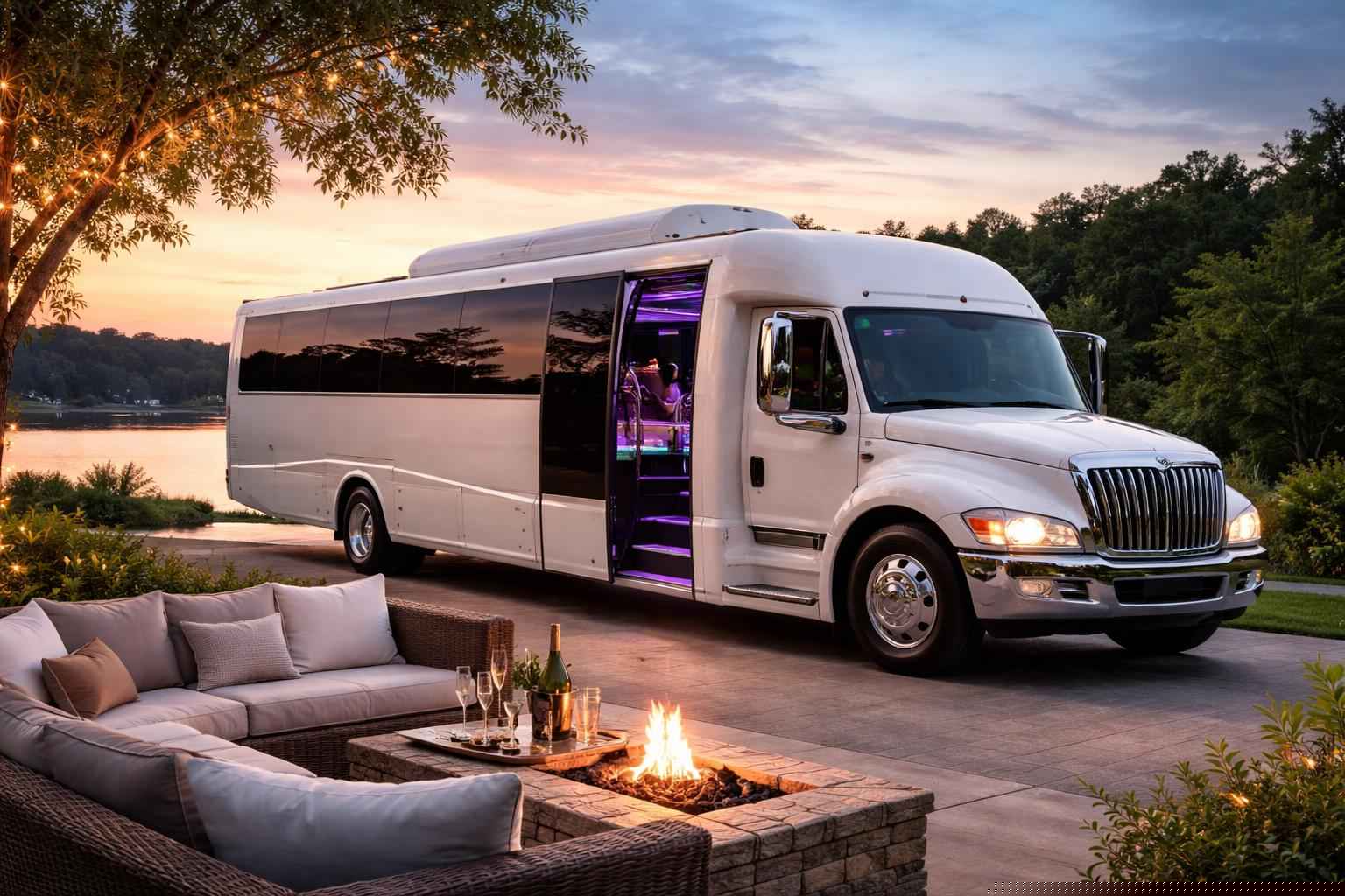 Luxury White Party Bus Rentals In Kingsland Texas