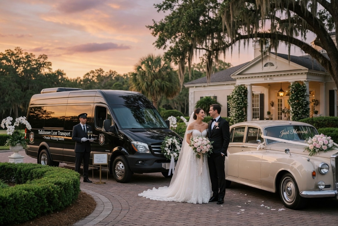 Do you provide wedding day shuttles and a classic vintage getaway car in Tallahassee Florida