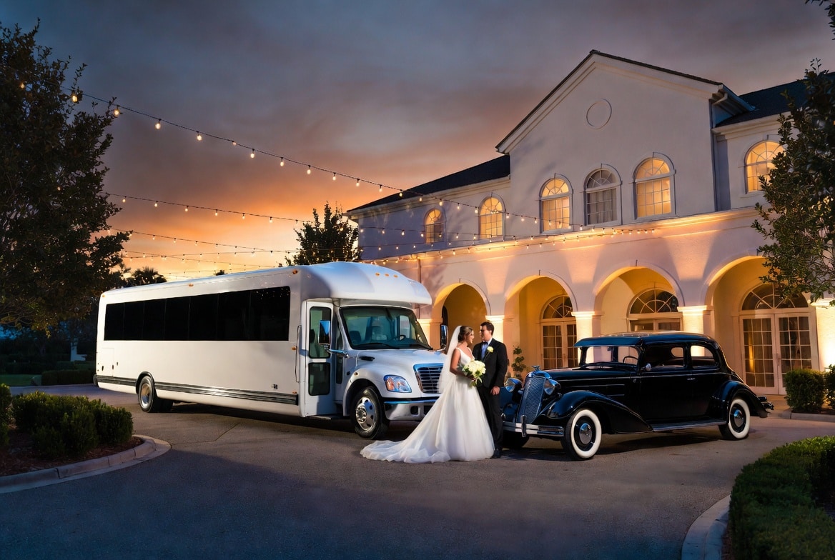 Do you provide wedding day shuttles and a classic vintage getaway car in Tallahassee Florida