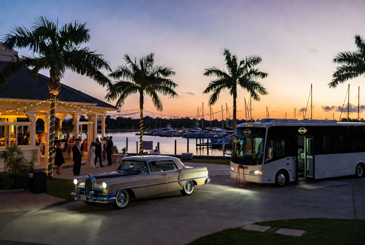Do you provide wedding day shuttles and a classic vintage getaway car in Fort Lauderdale Florida?