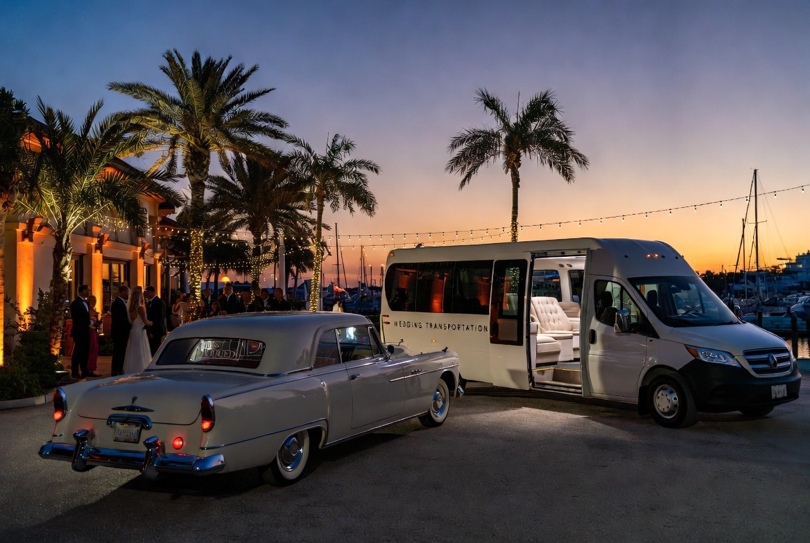 Do you provide wedding day shuttles and a classic vintage getaway car in Fort Lauderdale Florida