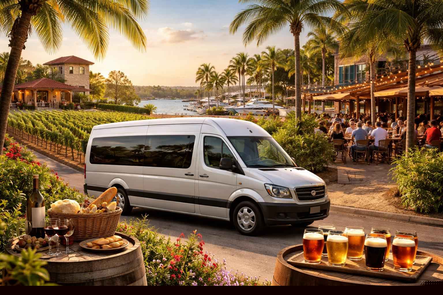 Can you handle multi-stop winery brewery city tours around Port St. Lucie Florida?