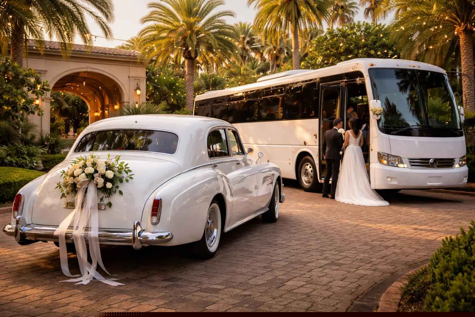 Do you provide wedding day shuttles and a classic vintage getaway car in Hialeah Florida?