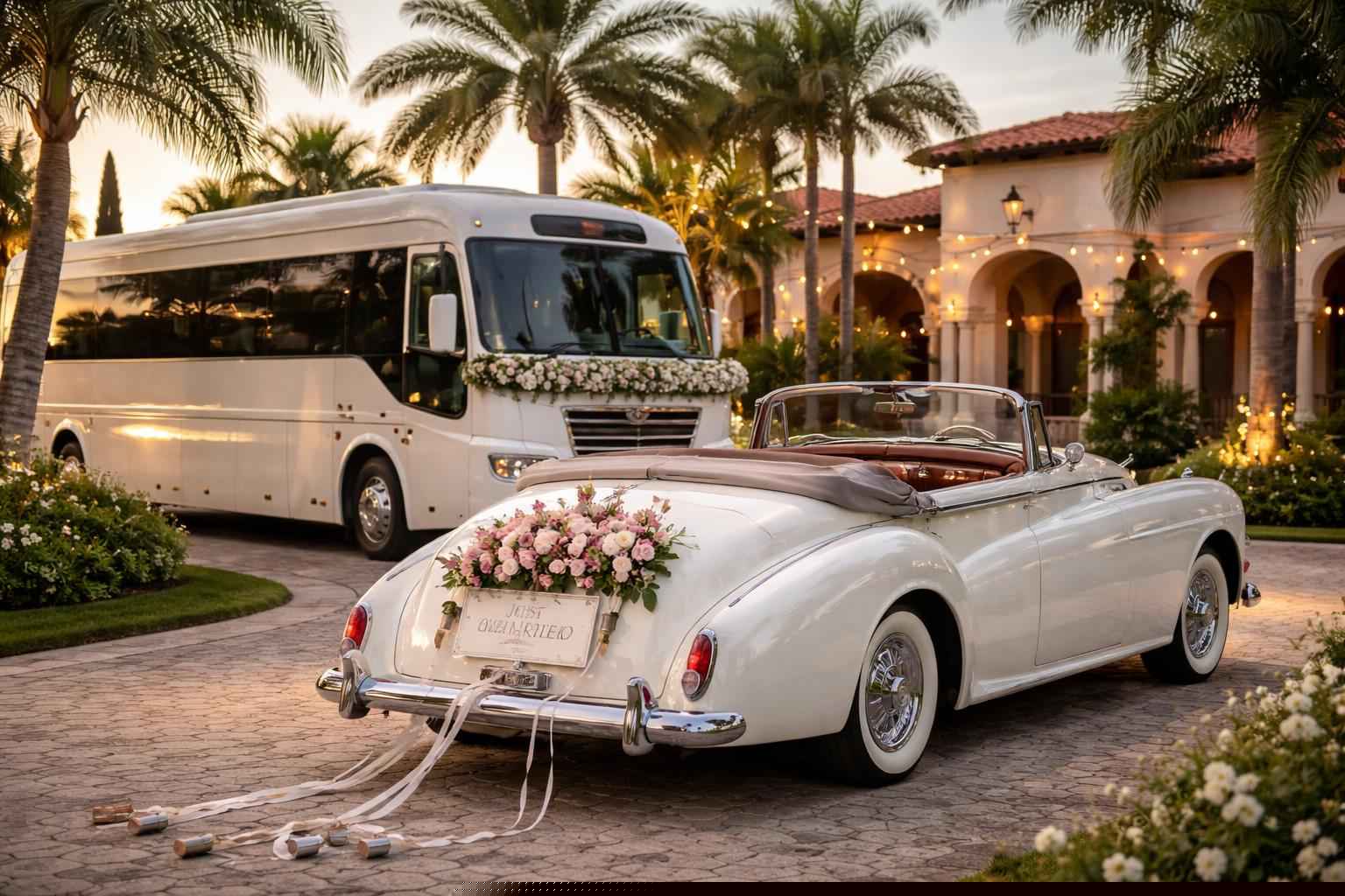 Do you provide wedding day shuttles and a classic vintage getaway car in Hialeah Florida