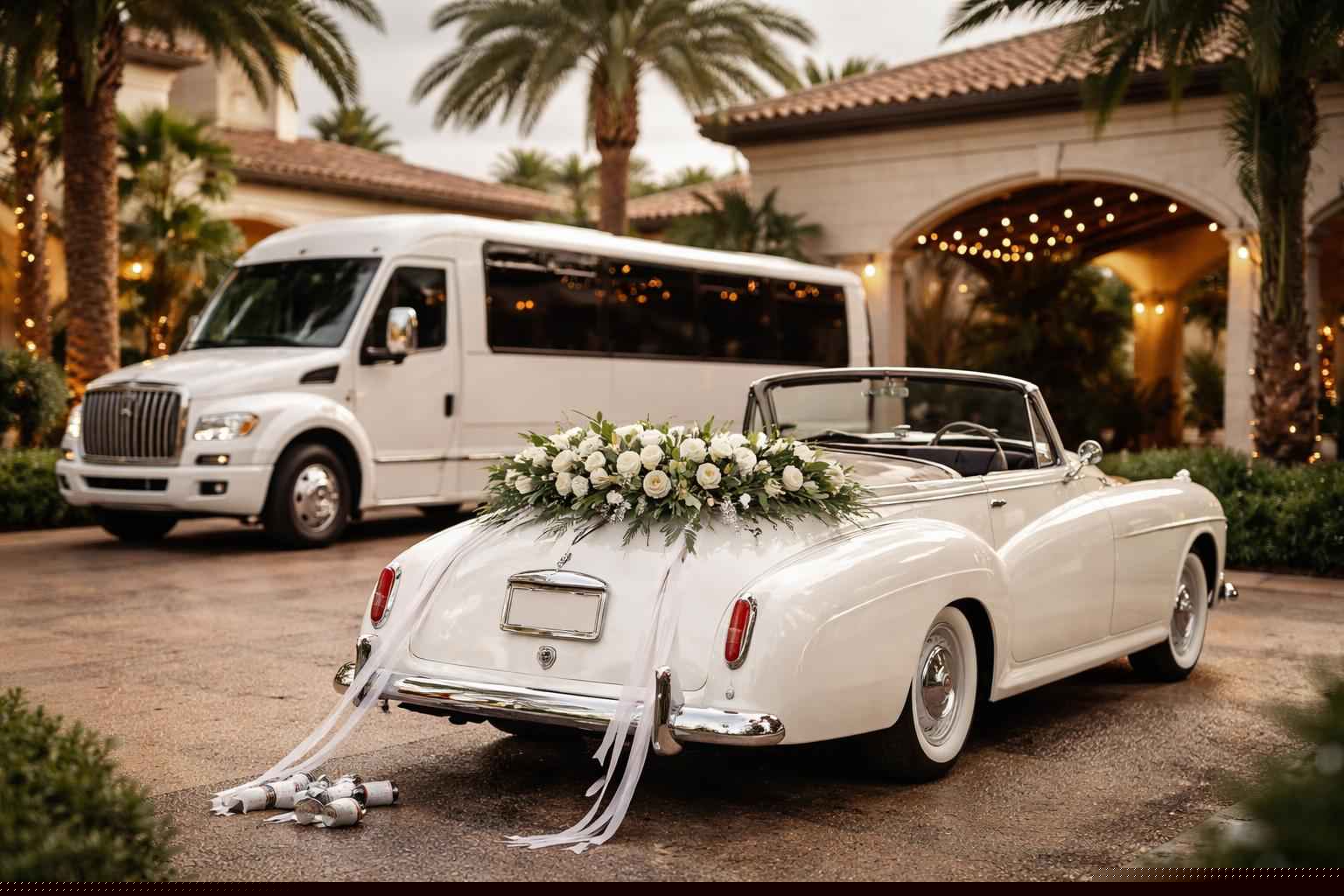 Do you provide wedding day shuttles and a classic vintage getaway car in Hialeah Florida?
