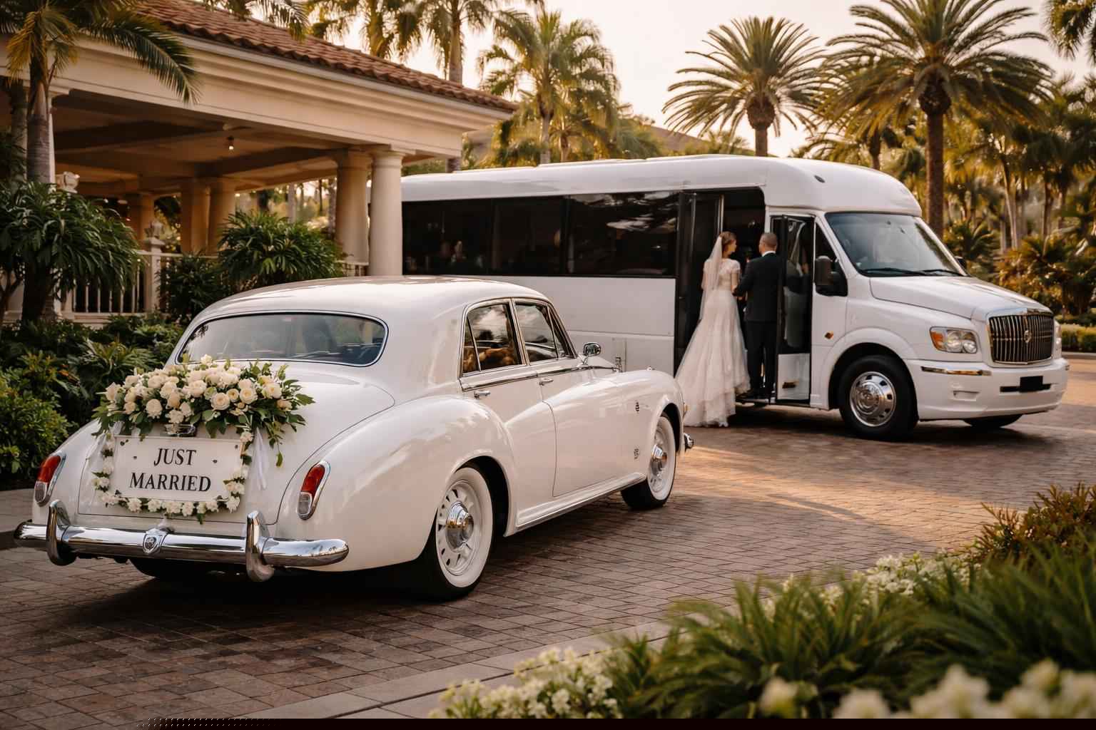 Do You Provide Wedding Day Shuttles And A Classic Vintage Getaway Car In Coral Springs Florida?