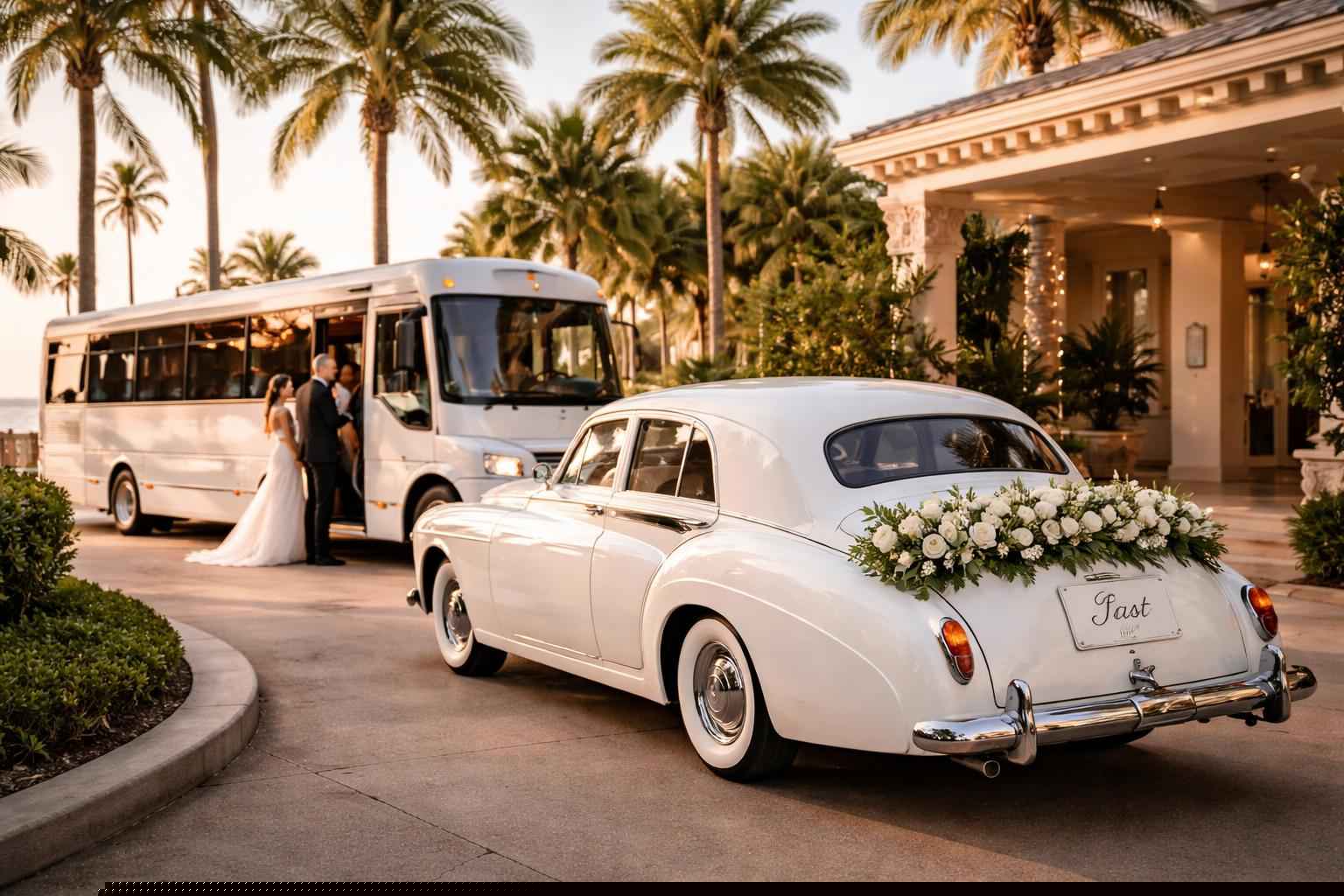 Do you provide wedding day shuttles and a classic vintage getaway car in Fort Lauderdale Florida?