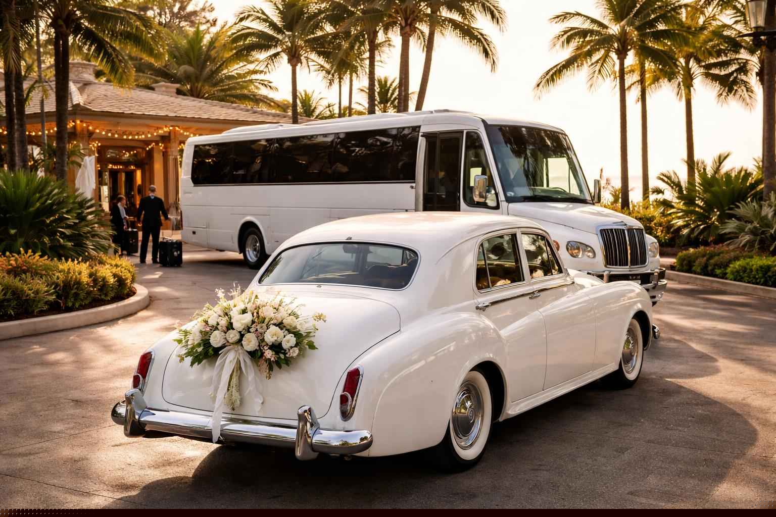 Do you provide wedding day shuttles and a classic vintage getaway car in Fort Lauderdale Florida