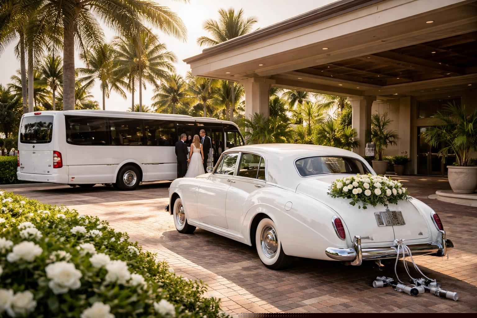 Do you provide wedding day shuttles and a classic vintage getaway car in Fort Lauderdale Florida